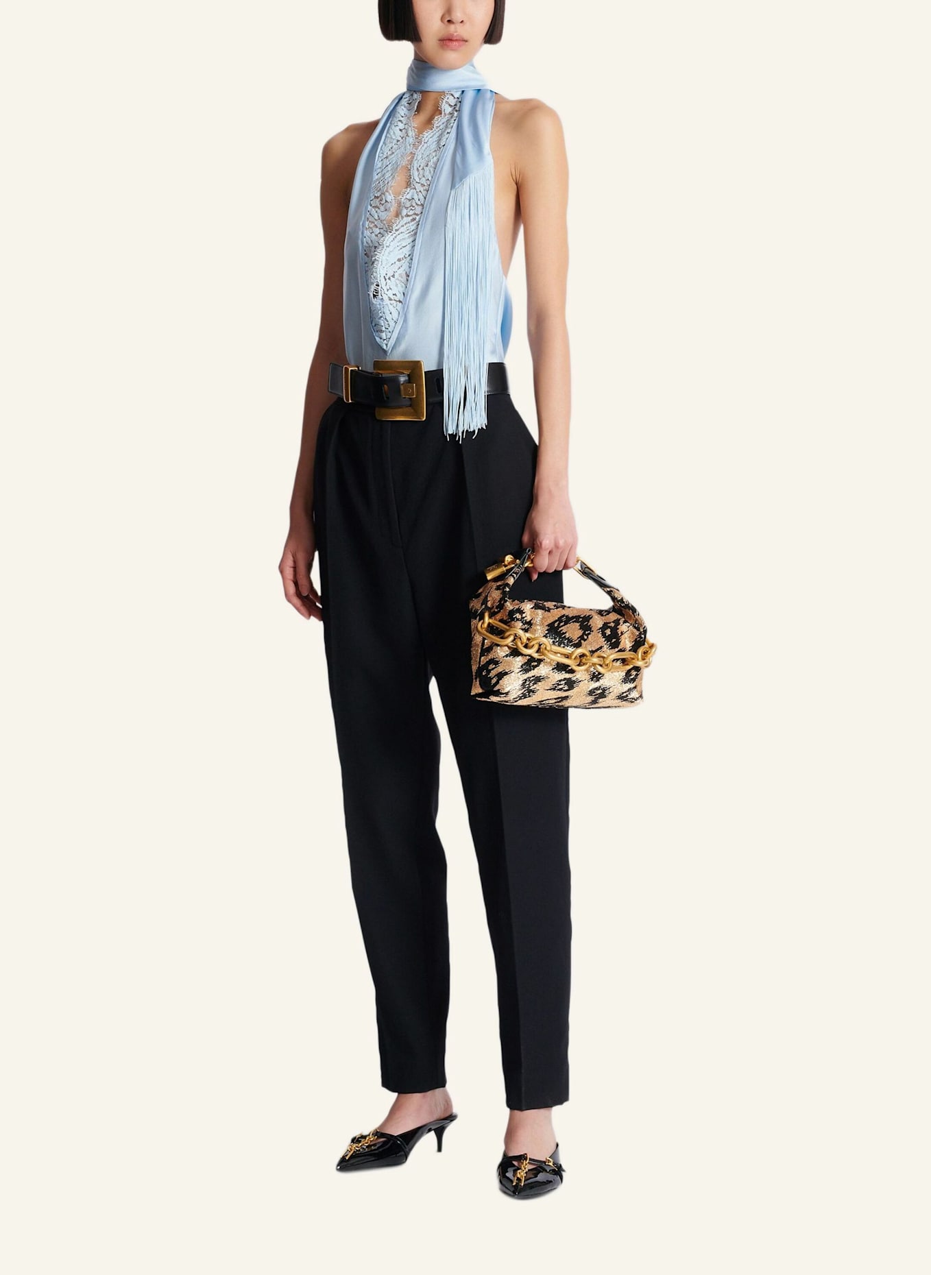 BALMAIN Sync Mini-Tasche bestickt mit Leopardenmuster: NUDE