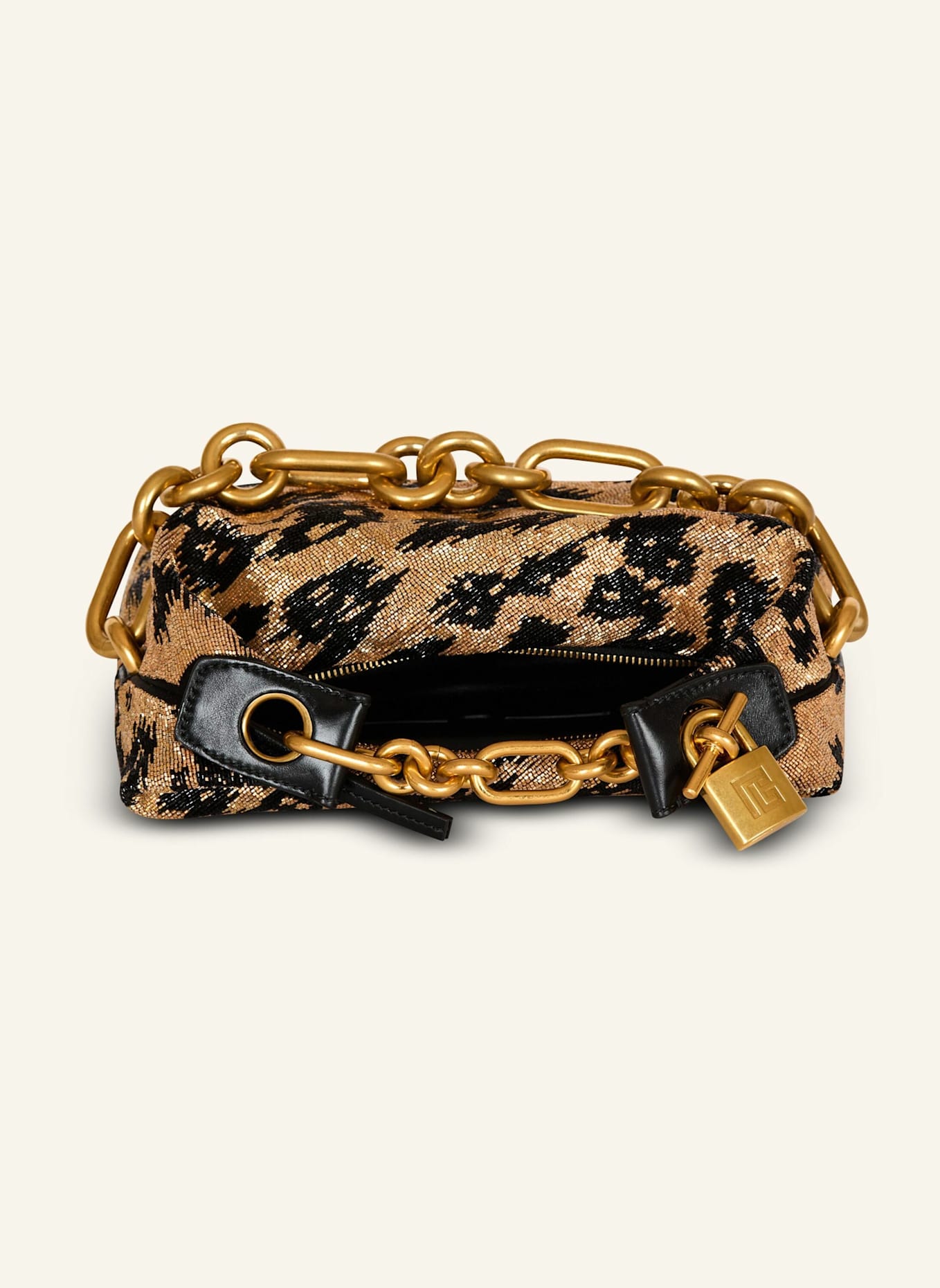 BALMAIN Sync Mini-Tasche bestickt mit Leopardenmuster: NUDE