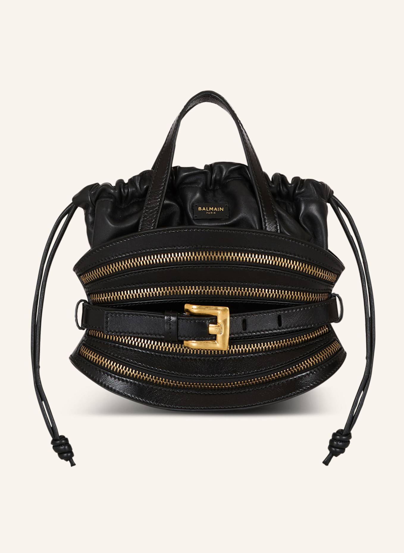 BALMAIN Mini-Tasche Shuffle mit Reißverschlüssen aus Kalbsleder: SCHWARZ