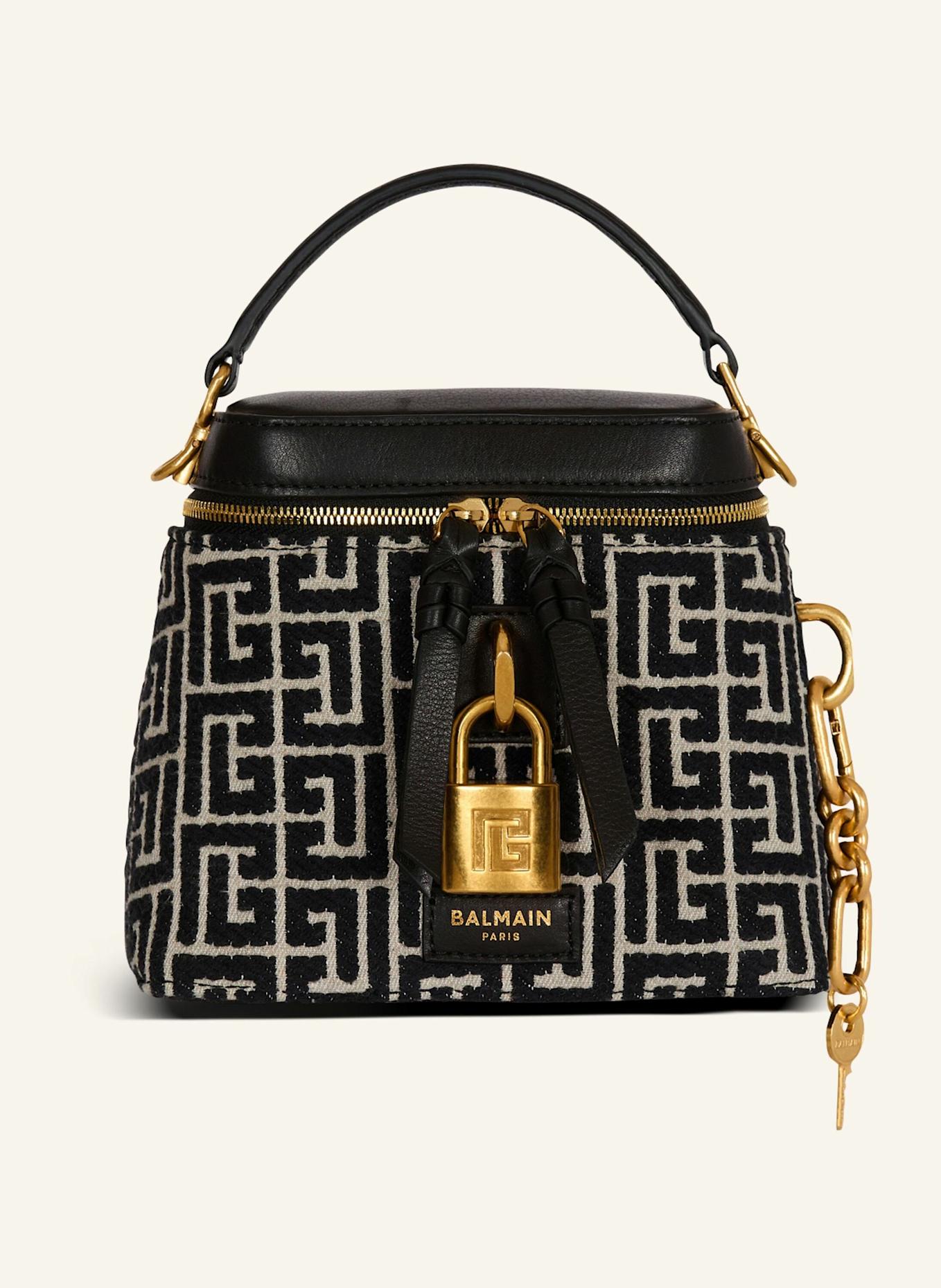 BALMAIN Pulse Beautycase aus Jacquard-Canvas mit Monogramm-Muster und Leder: SCHWARZ