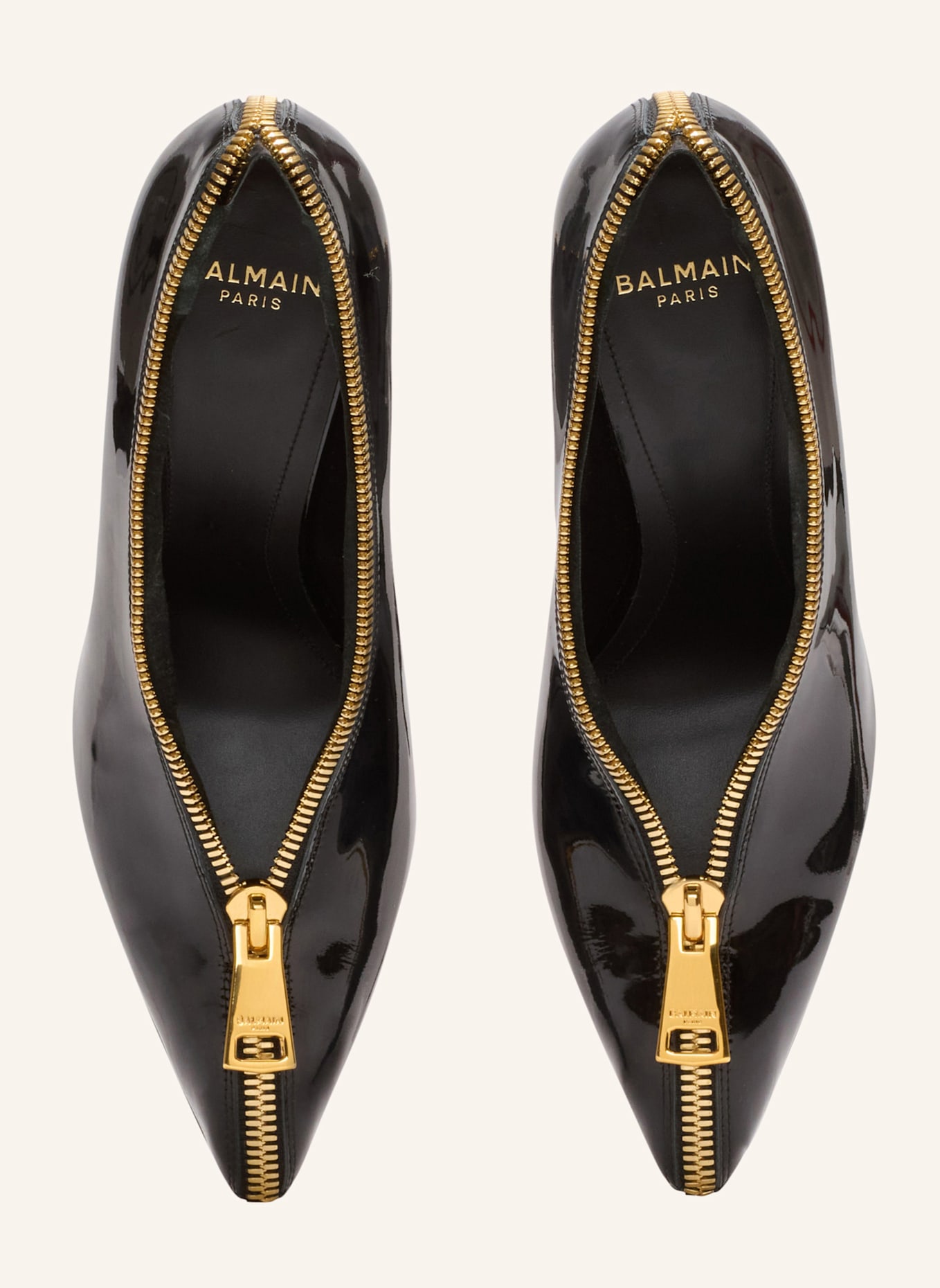 BALMAIN Pumps mit Reißverschluss und Keilabsatz aus Lackleder: SCHWARZ