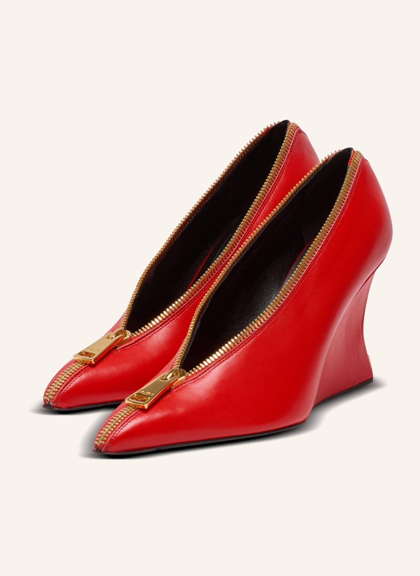 BALMAIN Pumps mit Reißverschluss und Keilabsatz aus Lammleder: ROT