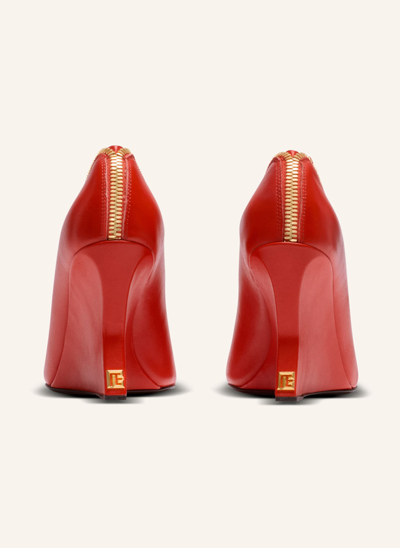BALMAIN Pumps mit Reißverschluss und Keilabsatz aus Lammleder: ROT