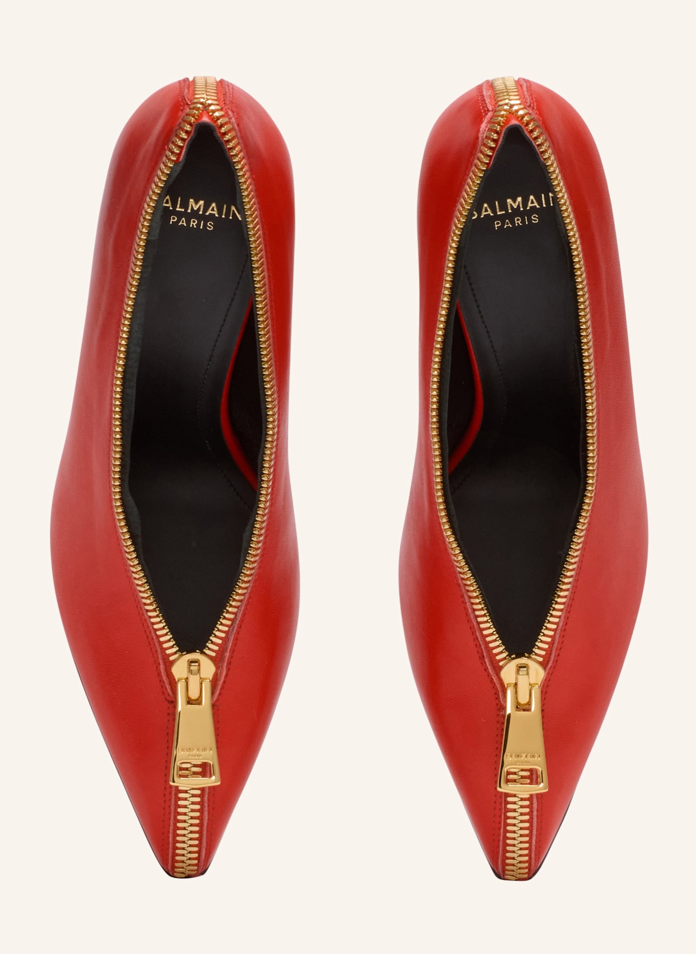 BALMAIN Pumps mit Reißverschluss und Keilabsatz aus Lammleder: ROT
