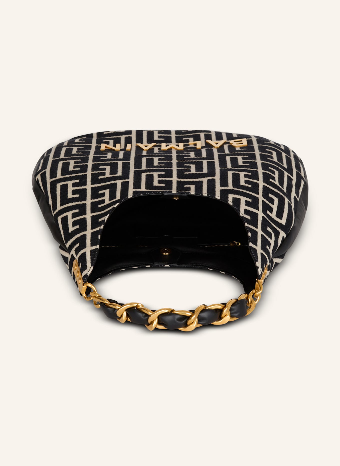 BALMAIN Große Hobo Bag 1945 Soft aus Jacquard mit Monogramm PB Labyrinthe: SCHWARZ