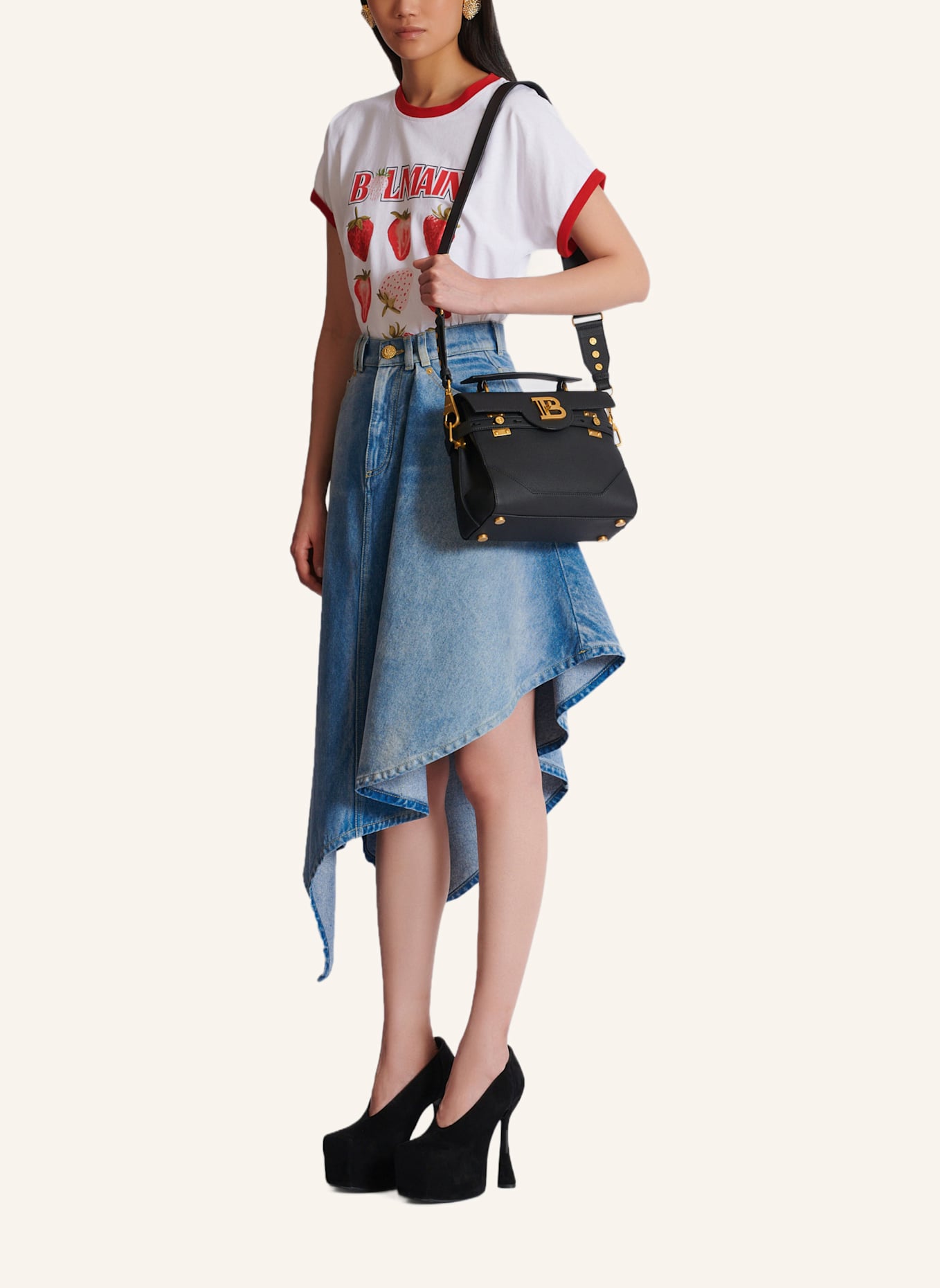 BALMAIN Tasche B-Buzz 23 aus genarbtem Leder: SCHWARZ