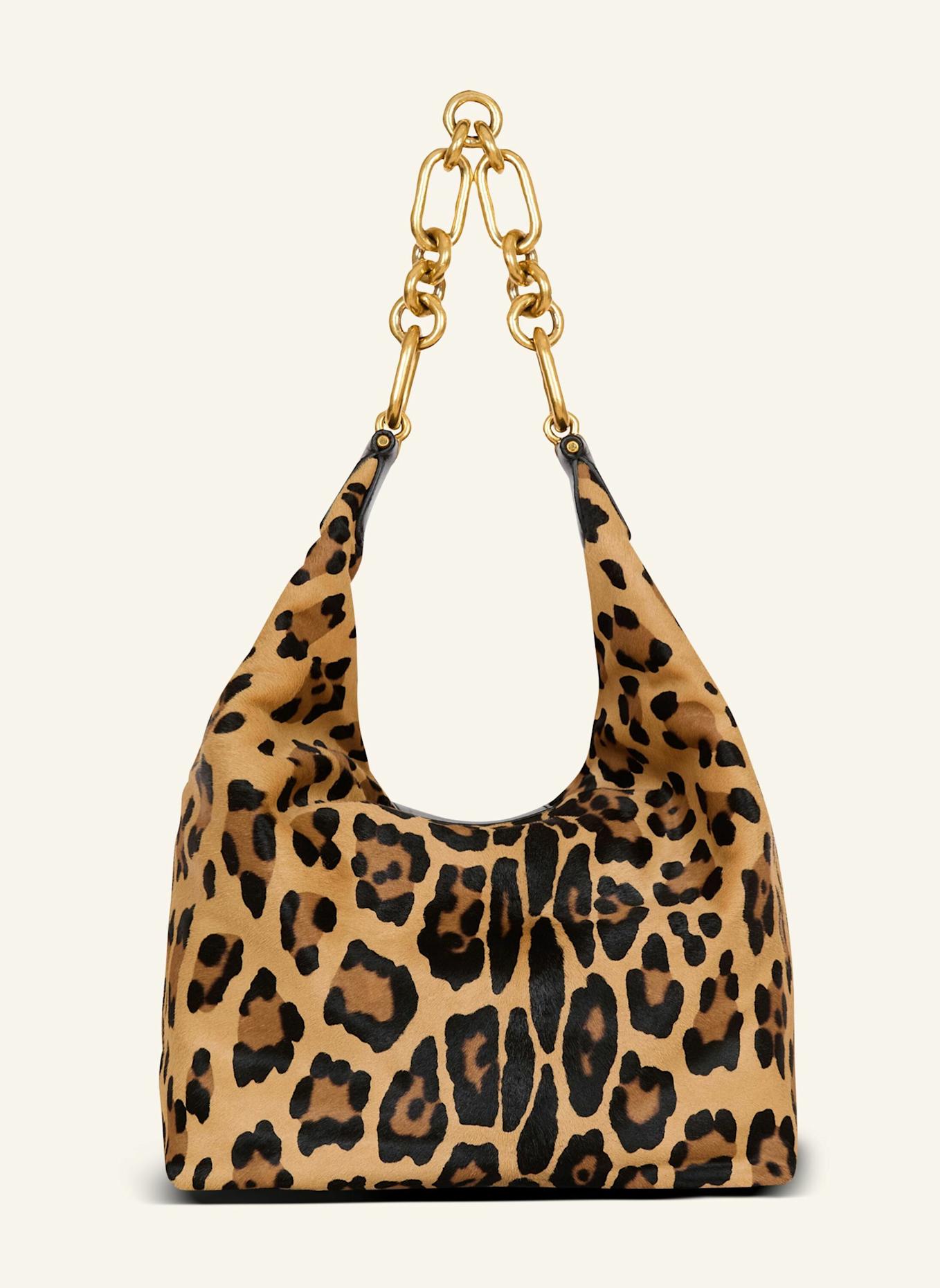 BALMAIN Sync Hobo Bag aus Leder mit Leoparden-Print: BRAUN