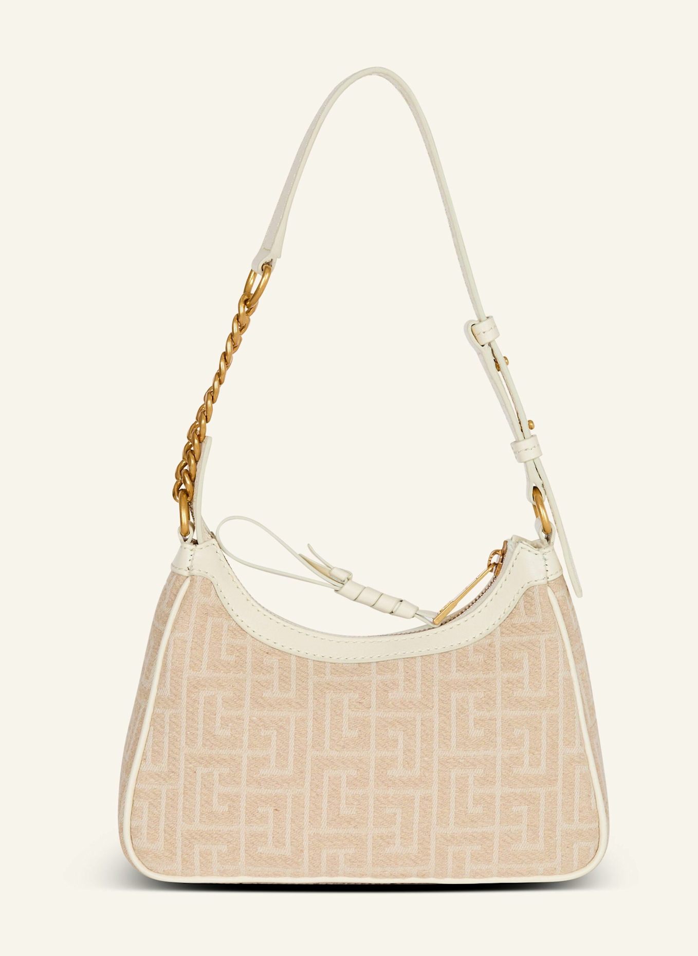 BALMAIN Schultertasche B-Army aus Jacquard-Canvas mit Monogramm-Muster und Leder: KHAKI