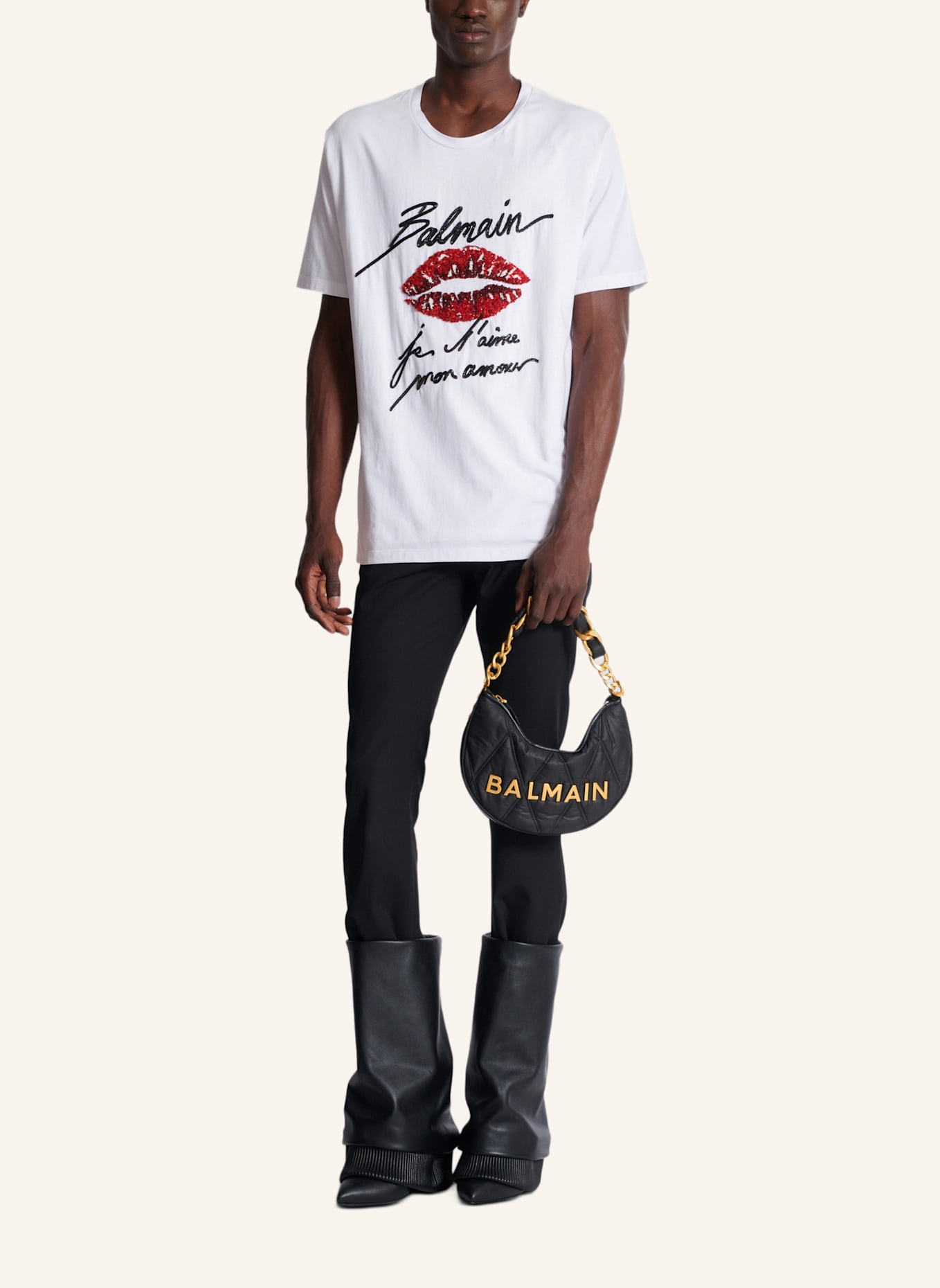 BALMAIN Tasche 1945 Soft Moon aus gestepptem Nylon mit Diamond-Muster: SCHWARZ