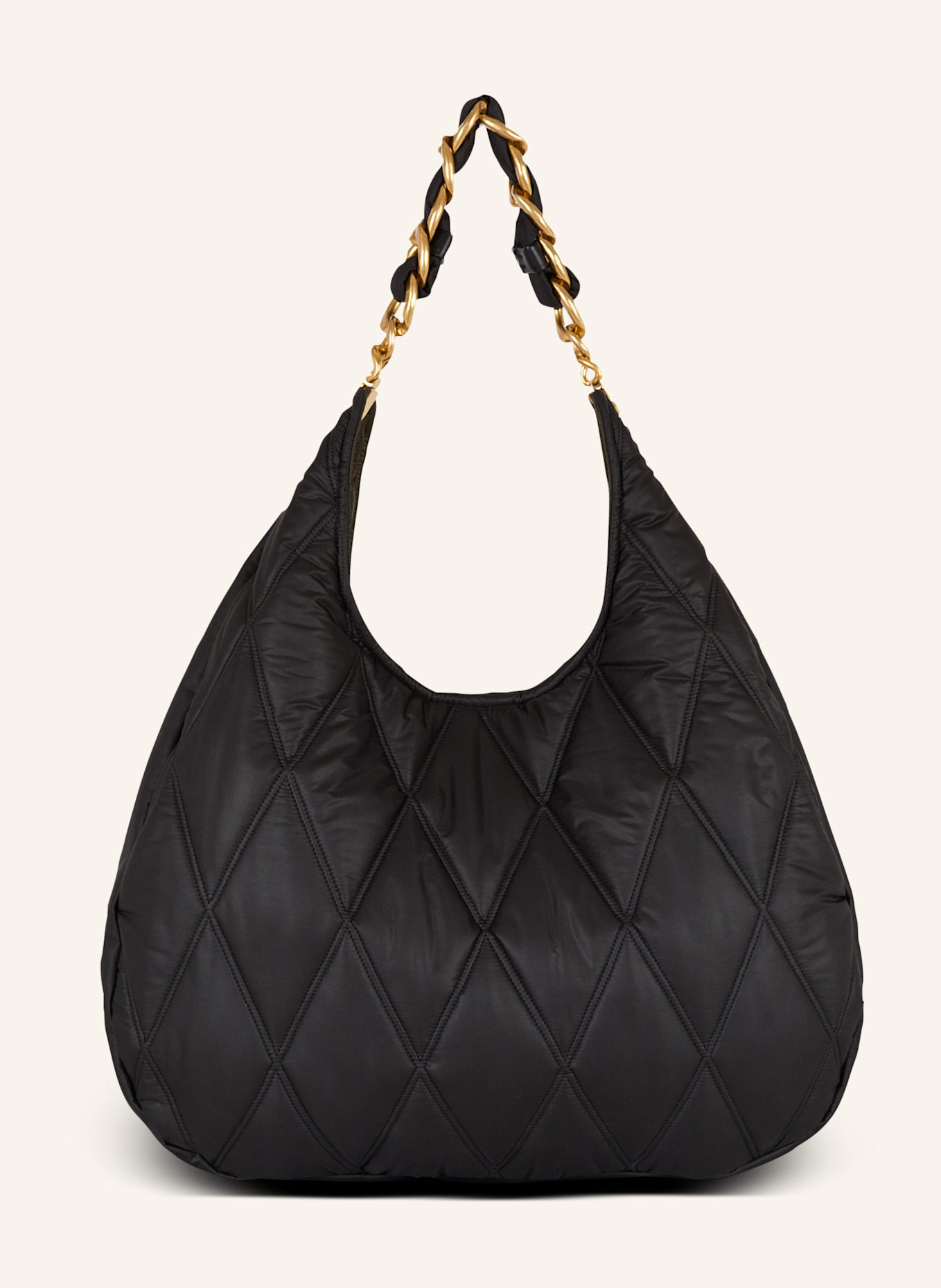 BALMAIN Große Hobo Bag 1945 aus gestepptem Nylon mit Diamond-Muster: SCHWARZ