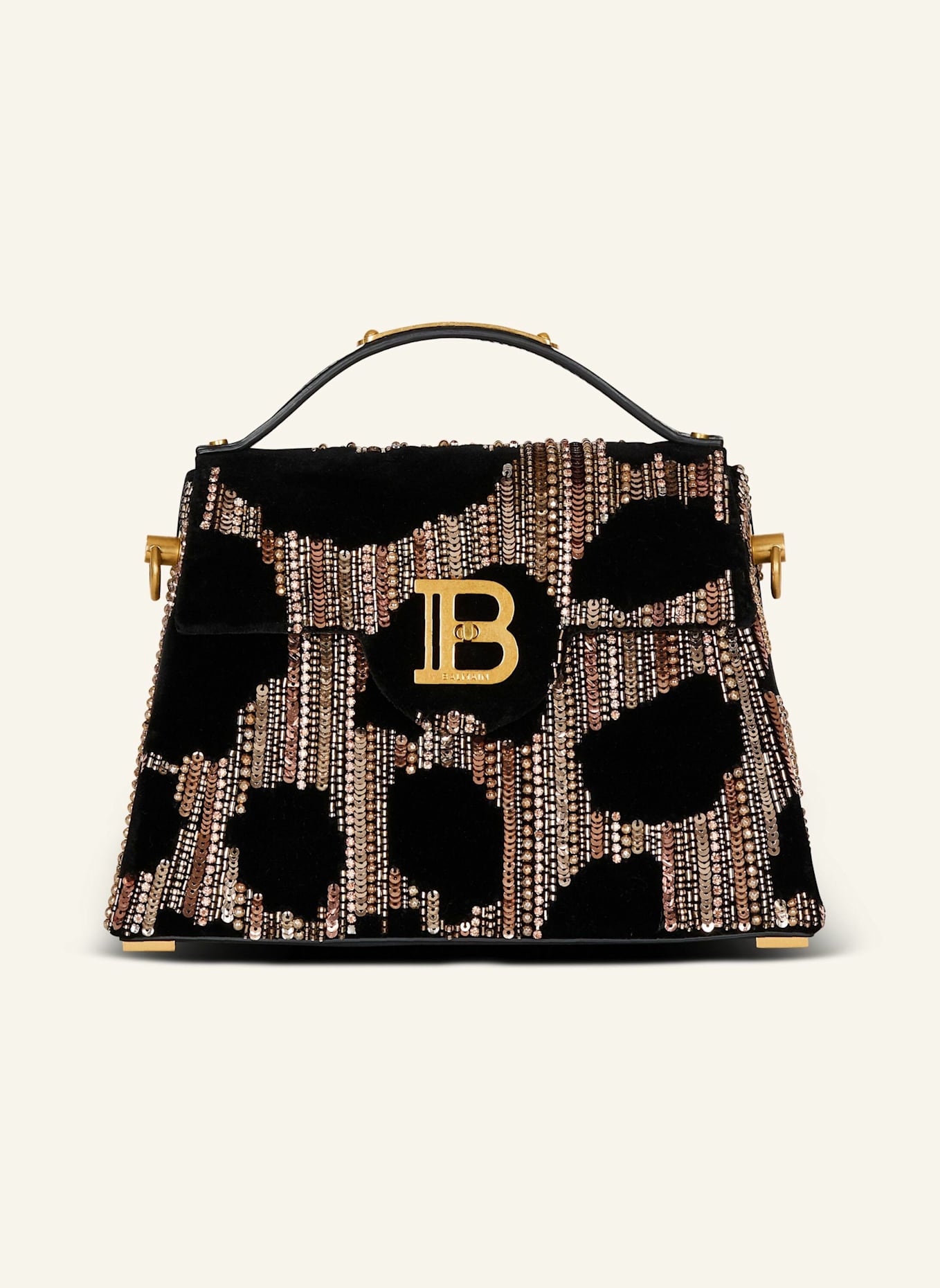 BALMAIN Tasche B-Buzz Dynasty aus besticktem Velours: SCHWARZ