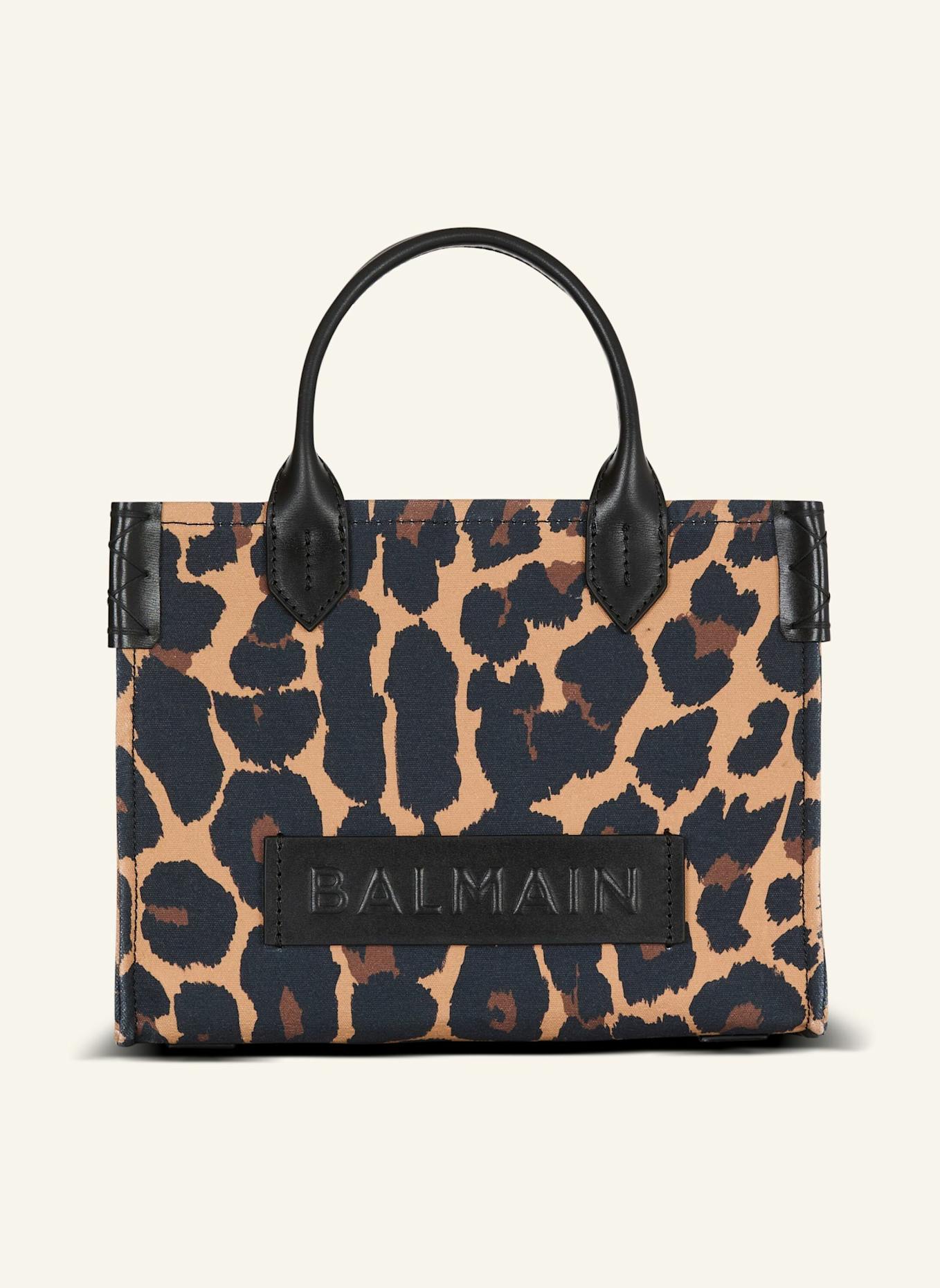BALMAIN Kleiner Shopper B-Army aus Canvas mit Leoparden-Print: BRAUN