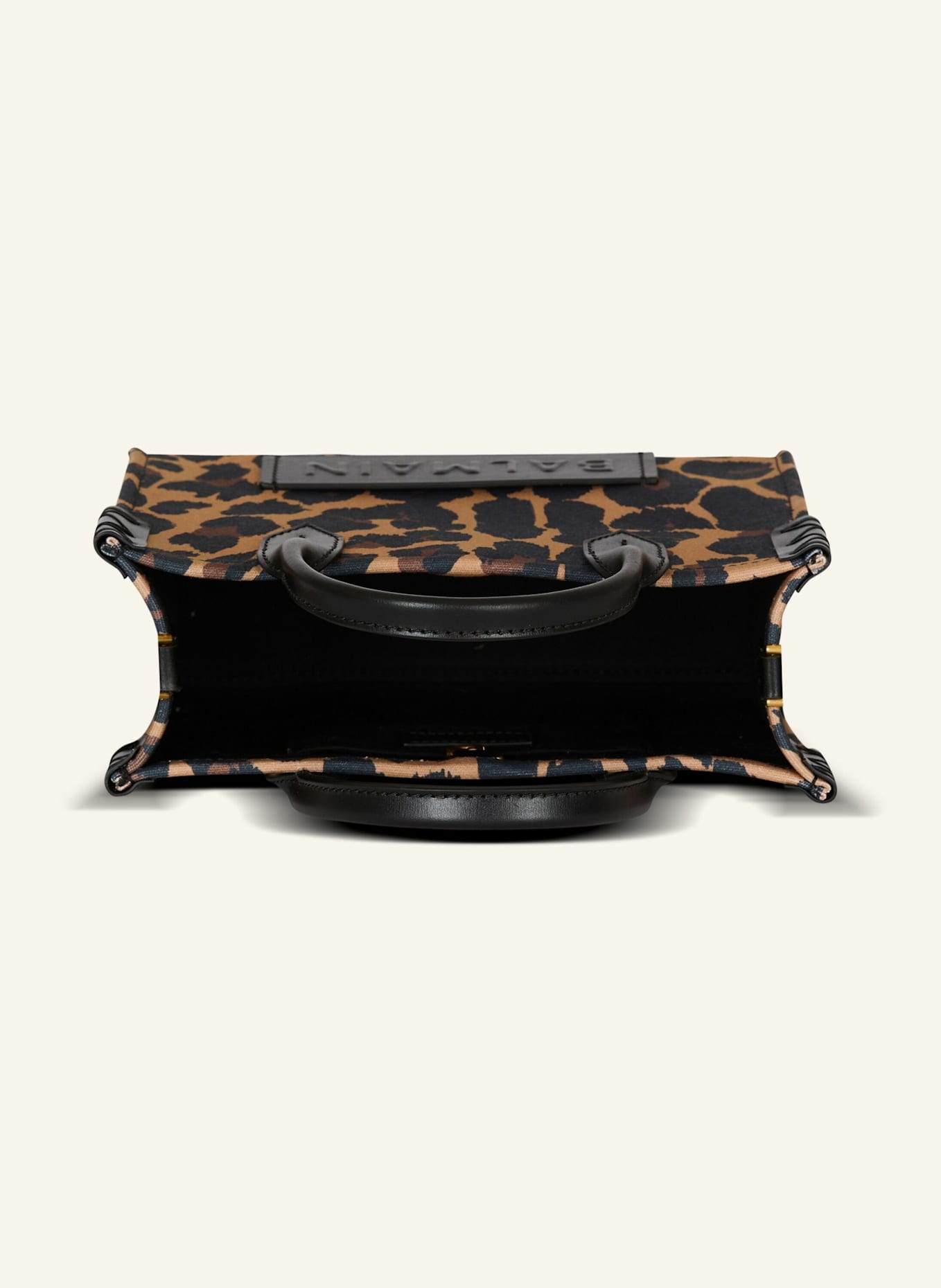 BALMAIN Kleiner Shopper B-Army aus Canvas mit Leoparden-Print: BRAUN