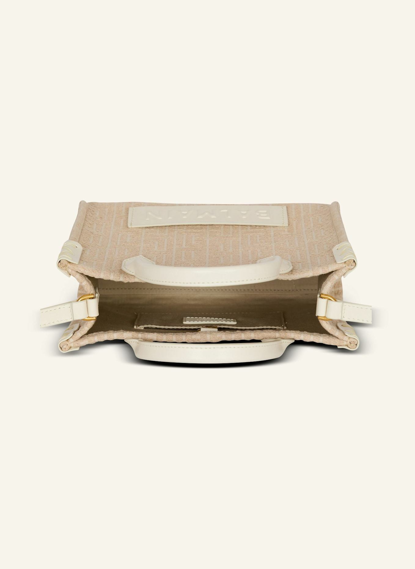 BALMAIN Kleiner Shopper B-Army aus Canvas mit Monogramm-Muster und Leder: KHAKI