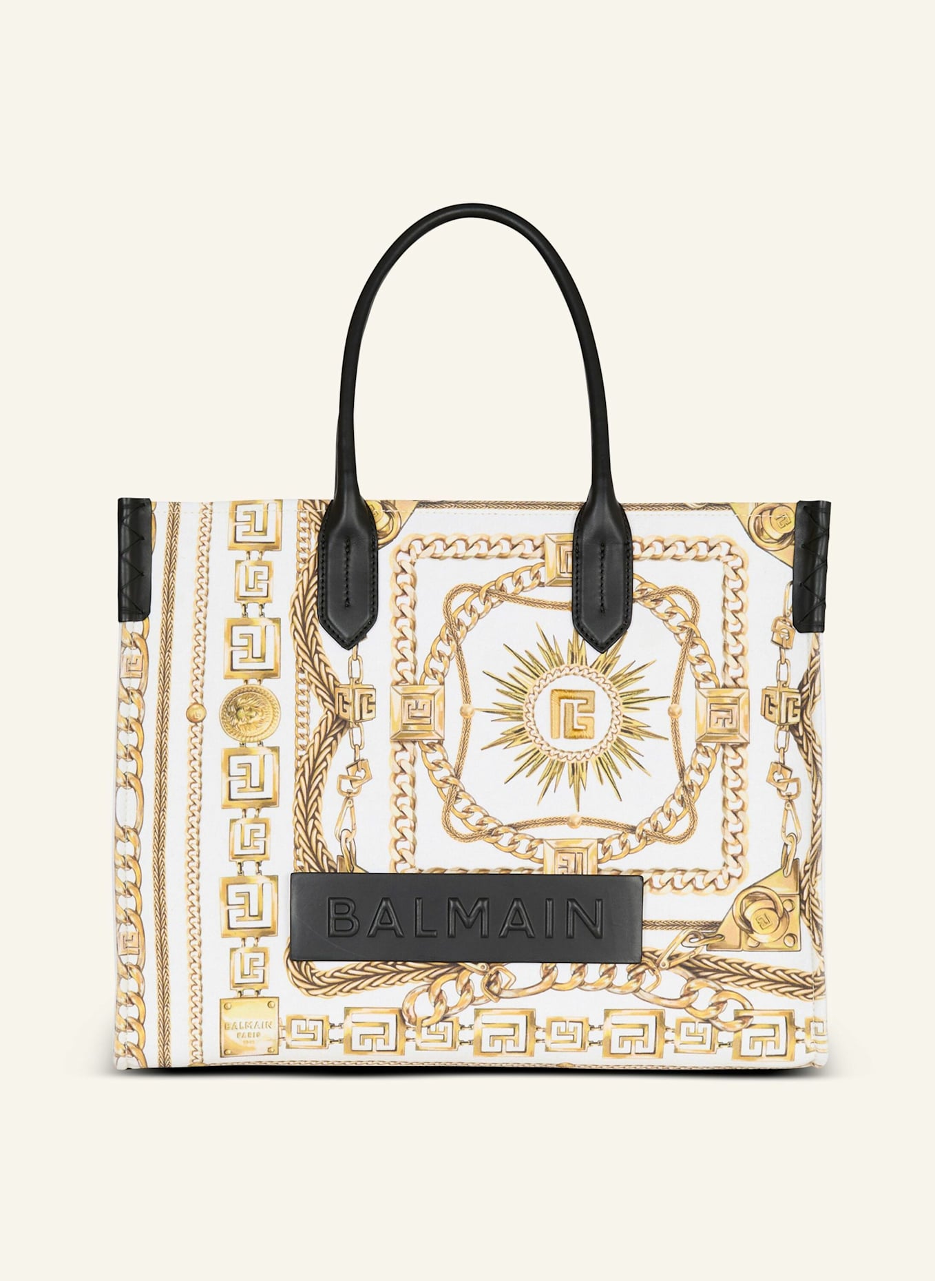 BALMAIN Mittelgroßer Shopper B-Army aus bedrucktem Canvas: GOLD