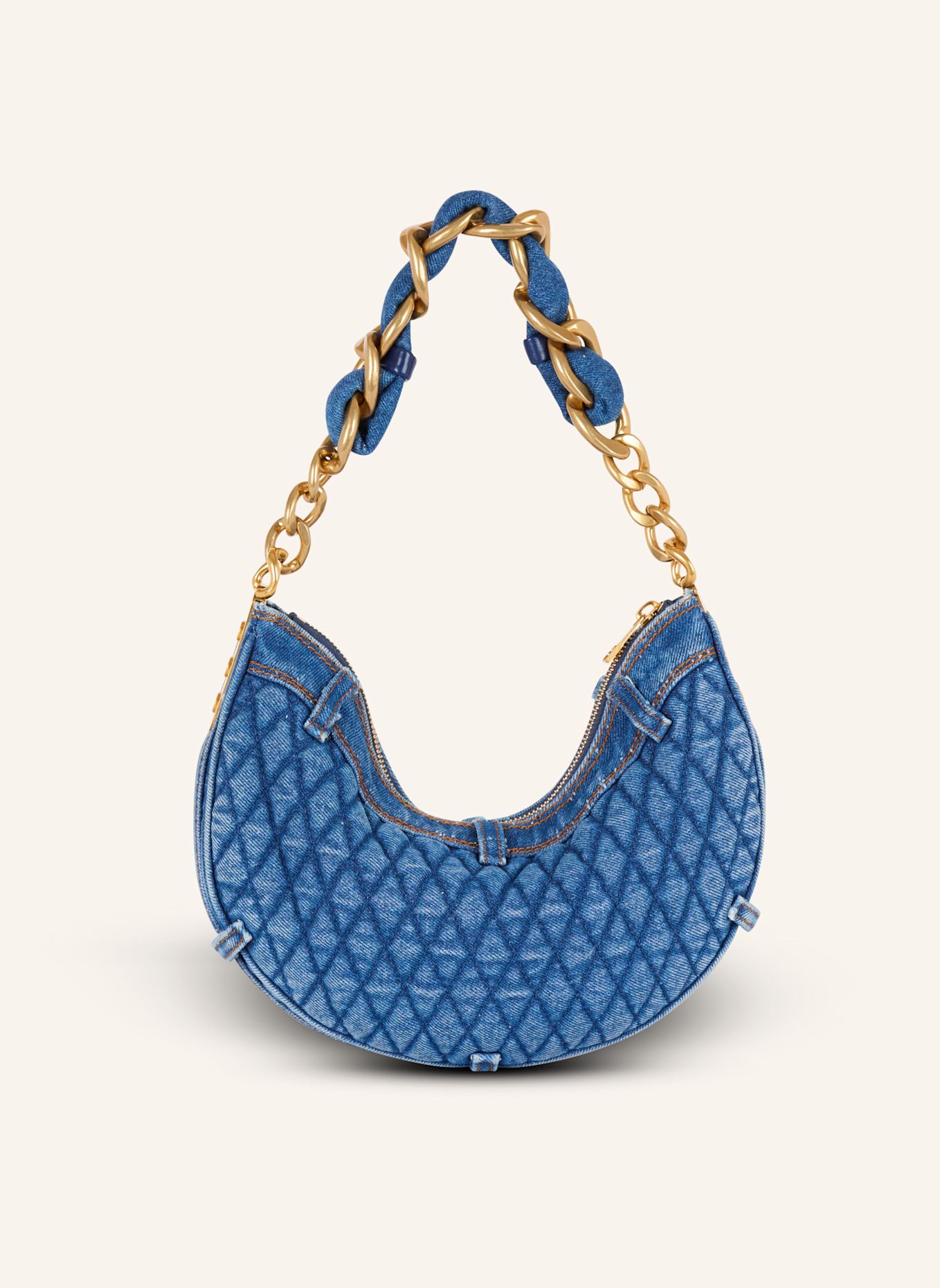 BALMAIN Tasche 1945 Soft Moon aus gestepptem Denim mit Diamond-Muster: BLAU