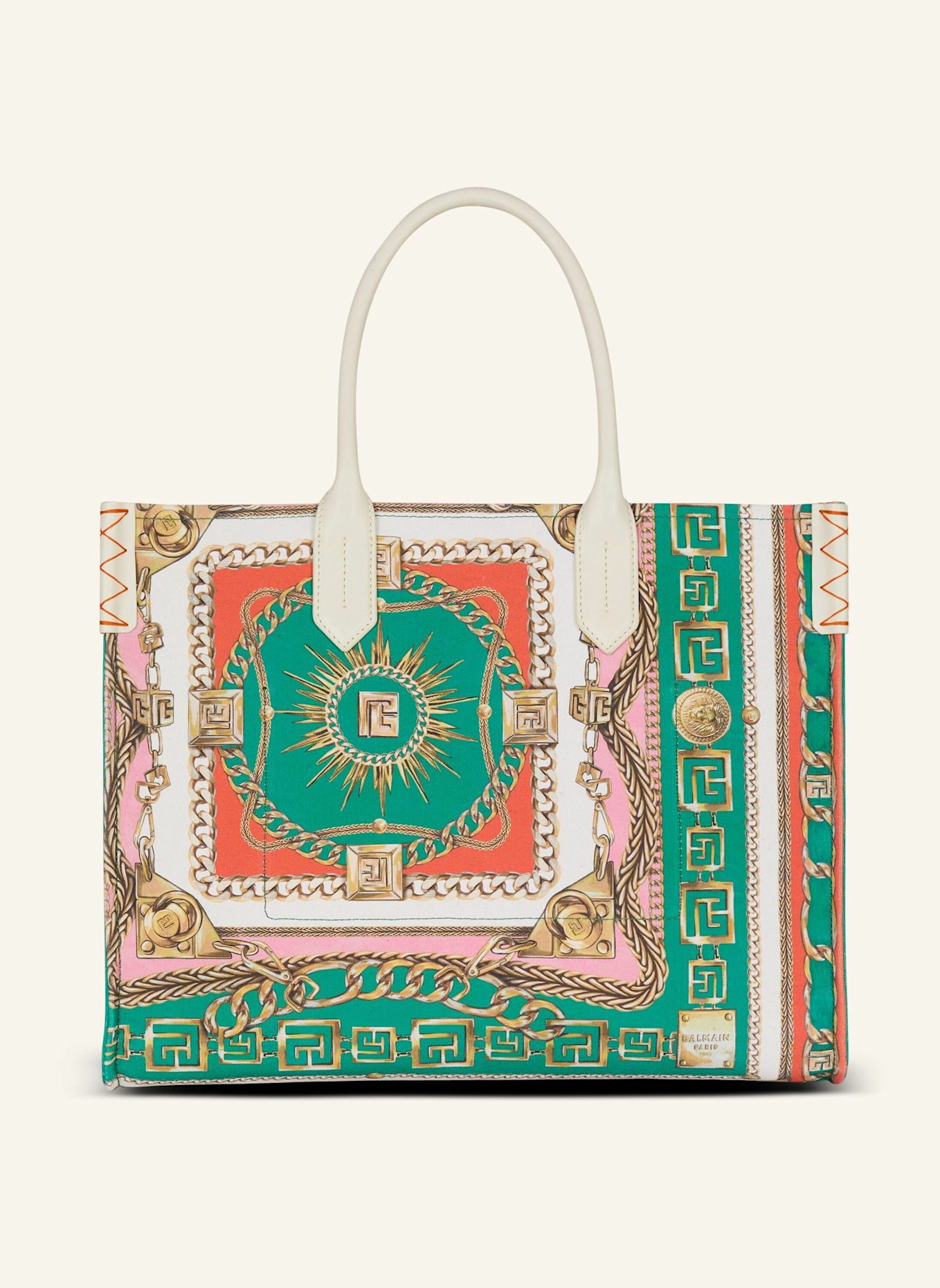 BALMAIN Mittelgroßer Shopper B-Army aus bedrucktem Canvas: NUDE