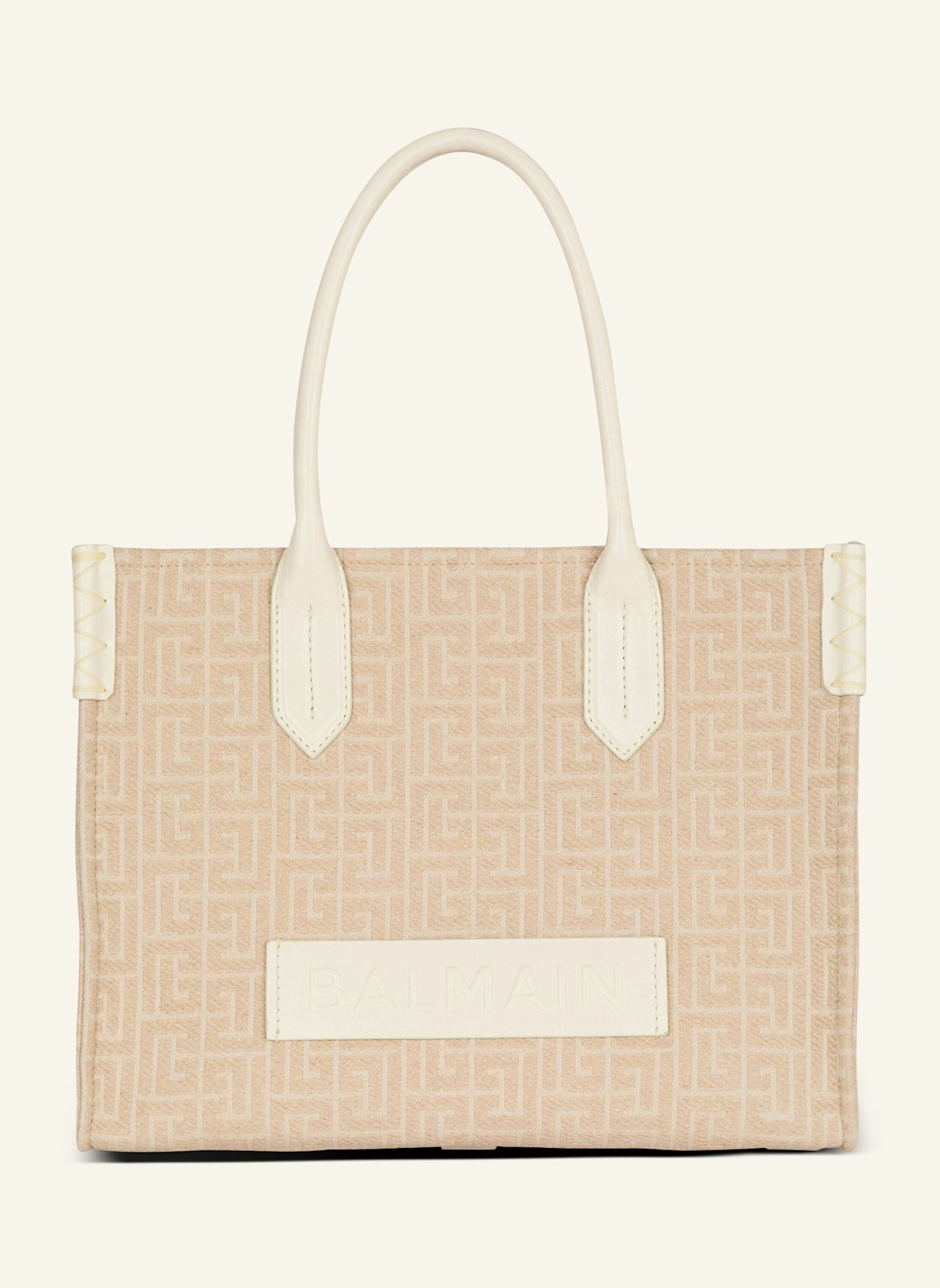 BALMAIN Shopper B-Army 36 aus Jacquard-Canvas mit Monogramm-Muster und Leder: KHAKI
