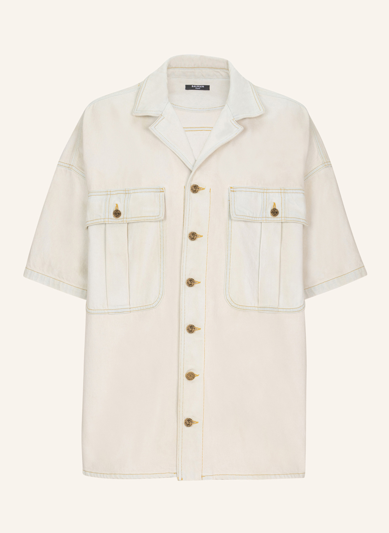 BALMAIN Overshirt aus verwaschenem Denim: KHAKI