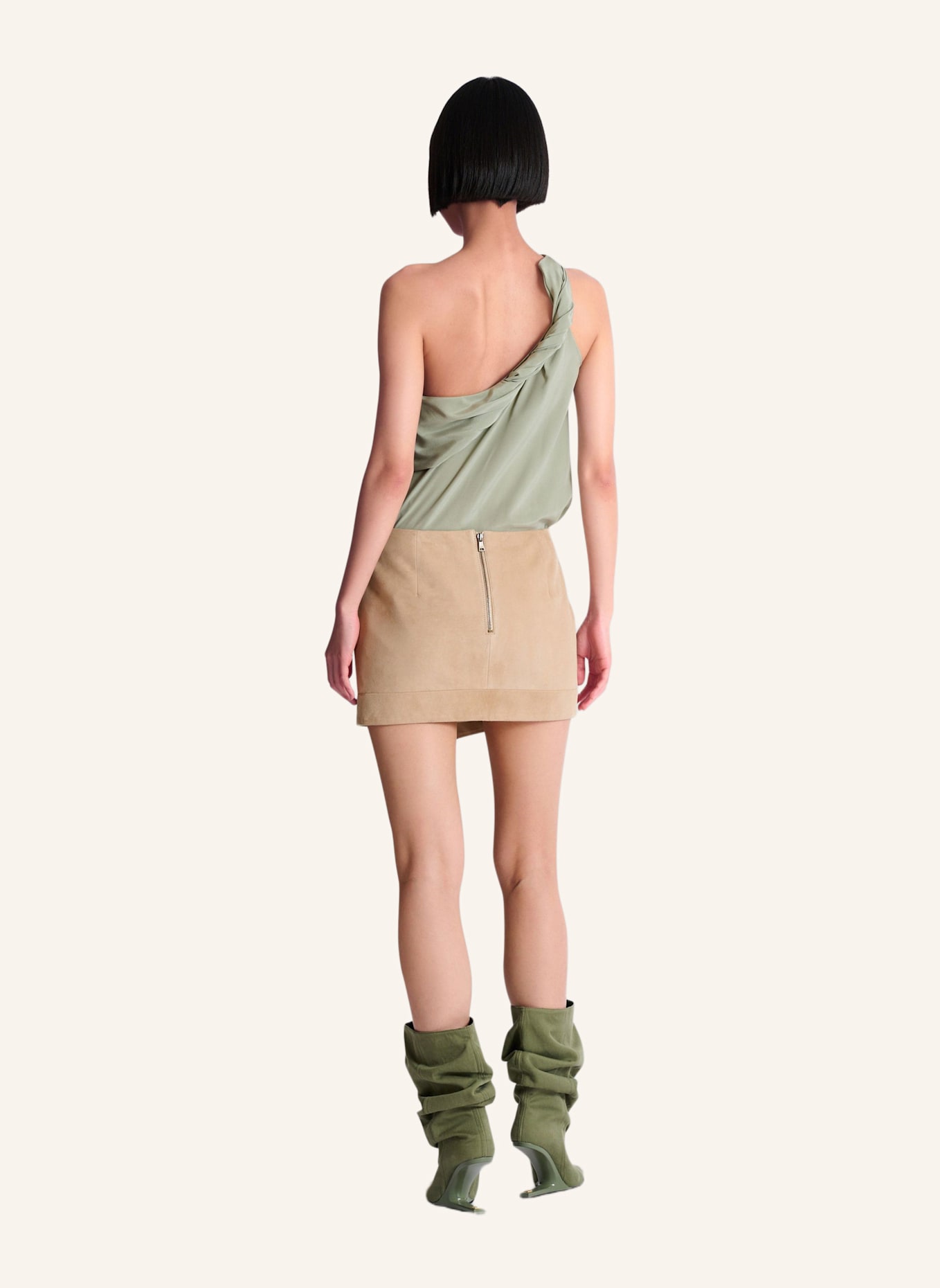 BALMAIN Wickelrock aus Wildleder: KHAKI