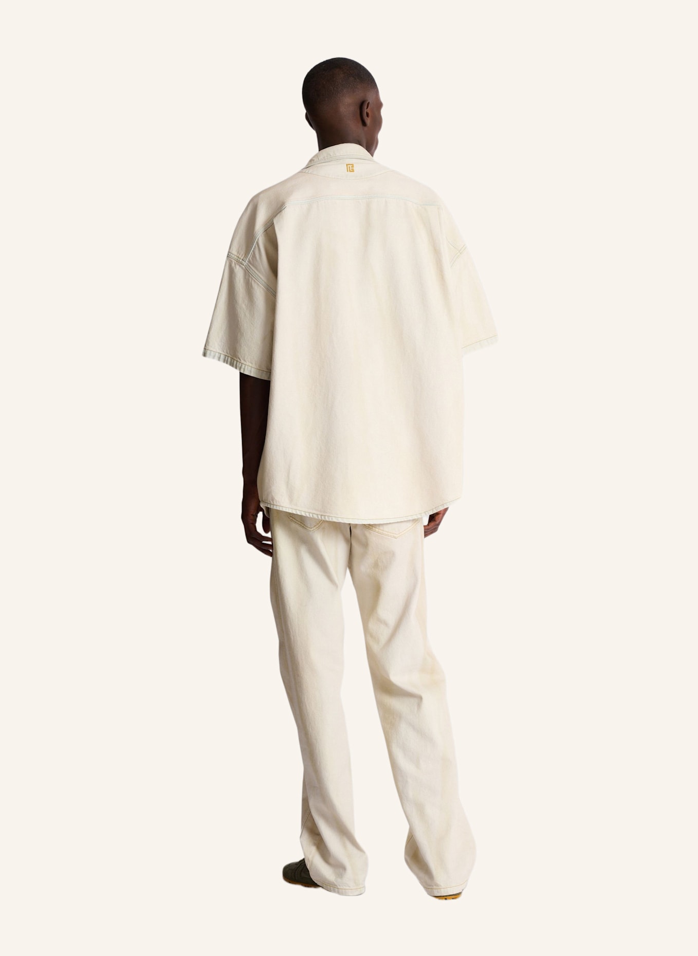 BALMAIN Overshirt aus verwaschenem Denim: KHAKI
