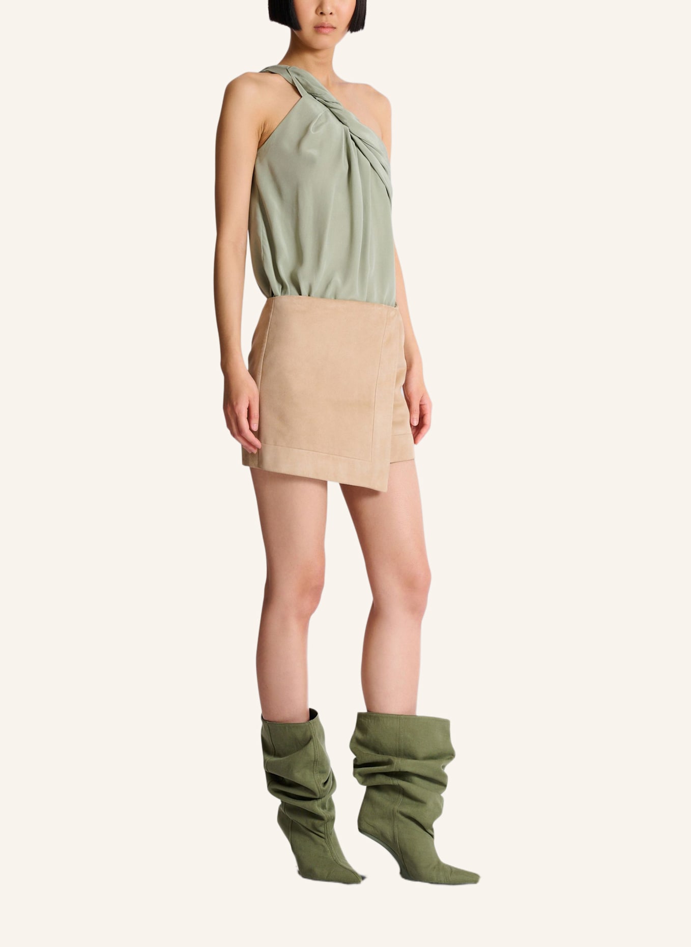 BALMAIN Wickelrock aus Wildleder: KHAKI