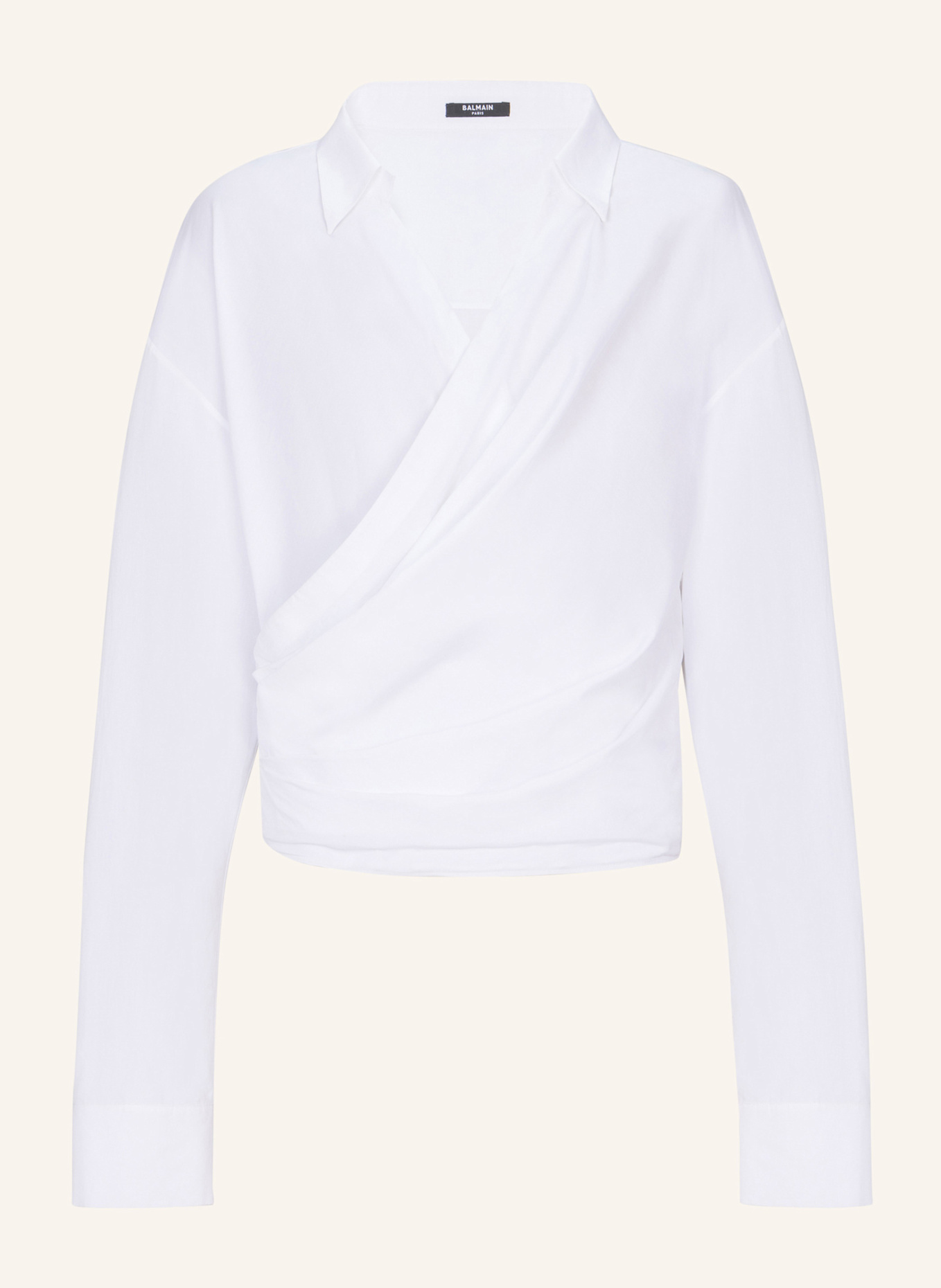 BALMAIN Drapiertes Hemd aus Baumwollpopeline: WEISS