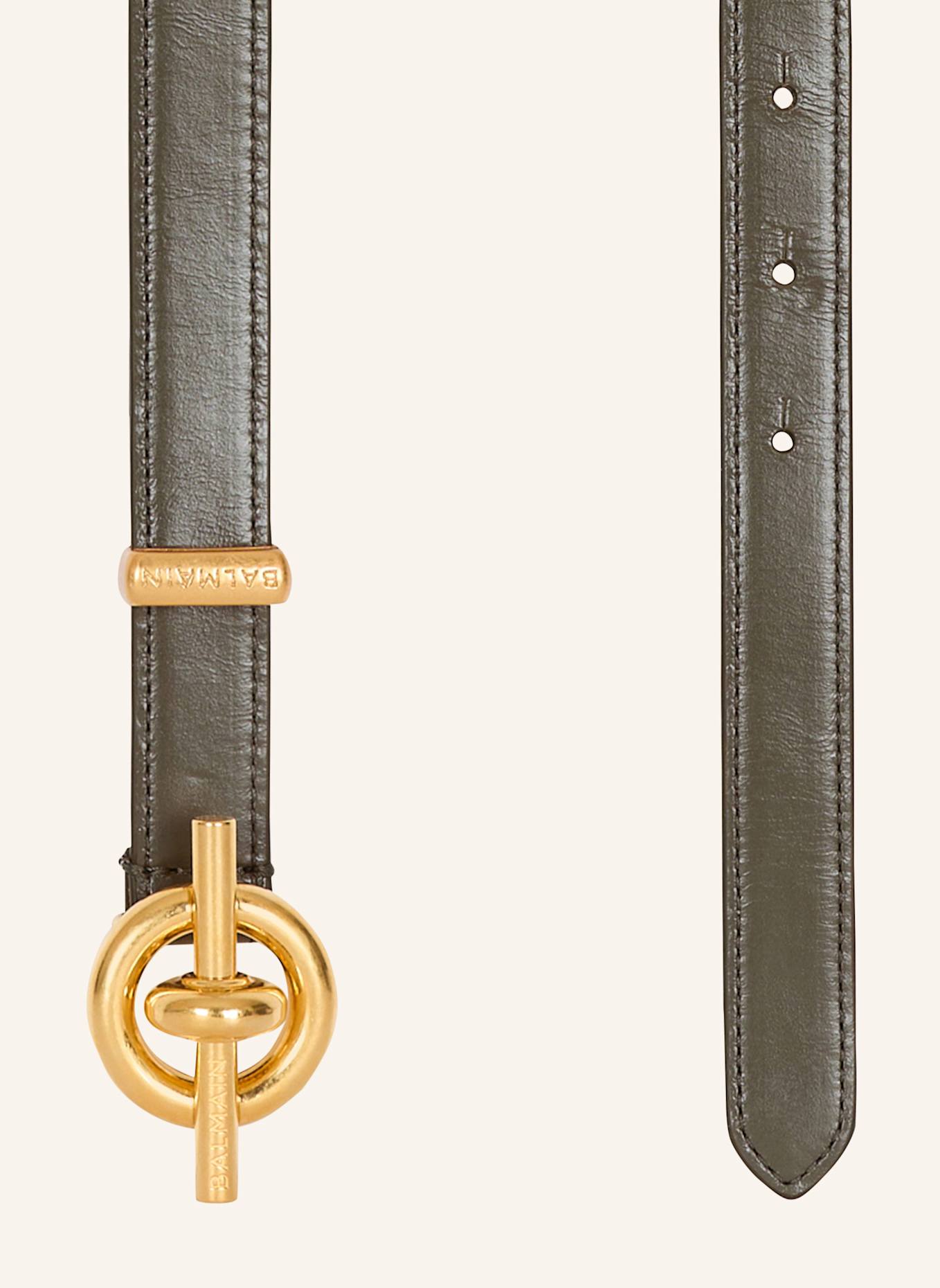 BALMAIN T-Bar-Gürtel aus glattem Kalbsleder: GRÜN