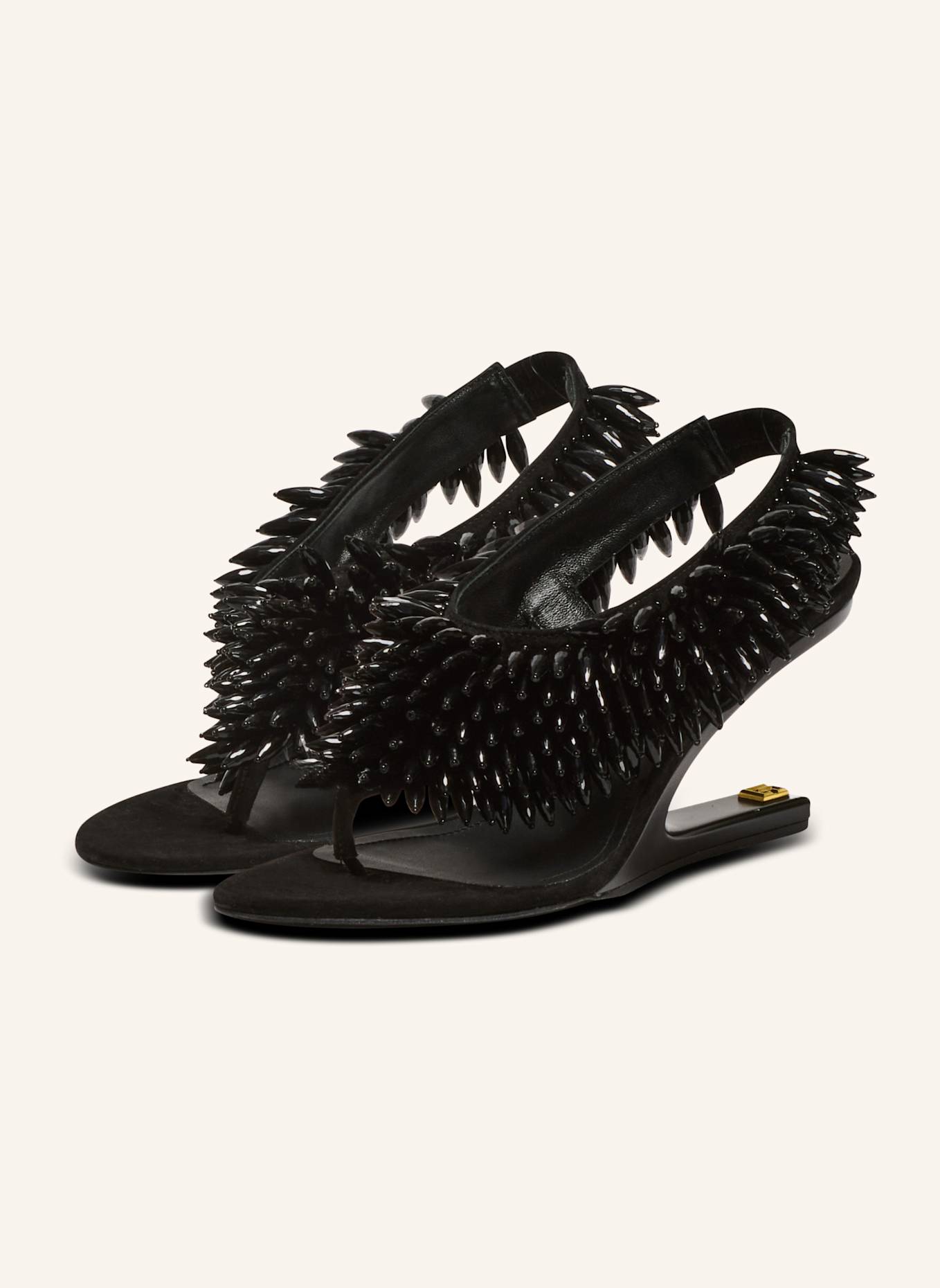 BALMAIN „No Wedge“-Sandalen aus Wildleder und Perlen: SCHWARZ