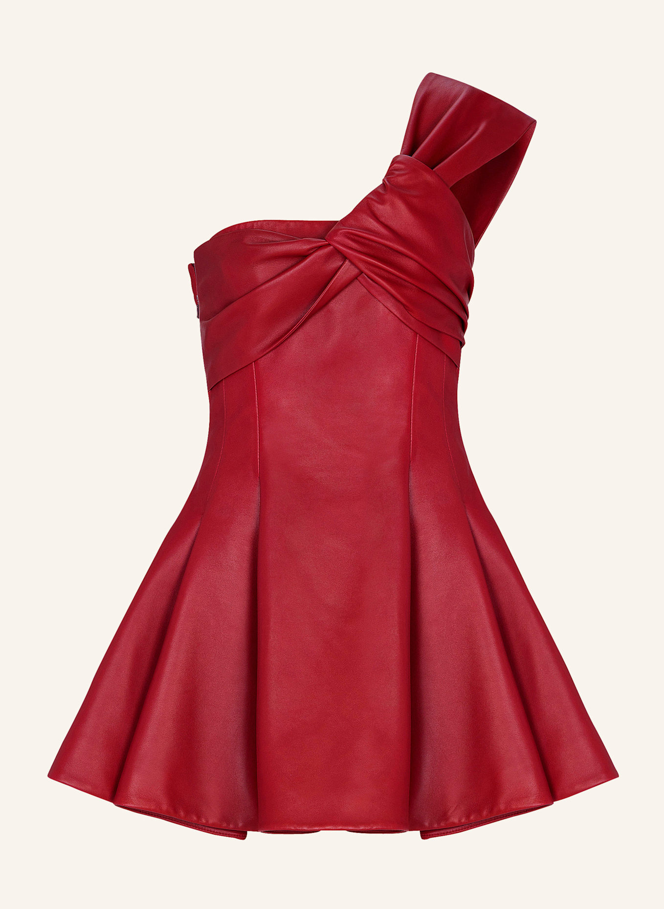 BALMAIN Asymmetrisches Kleid aus Glattleder: ROT