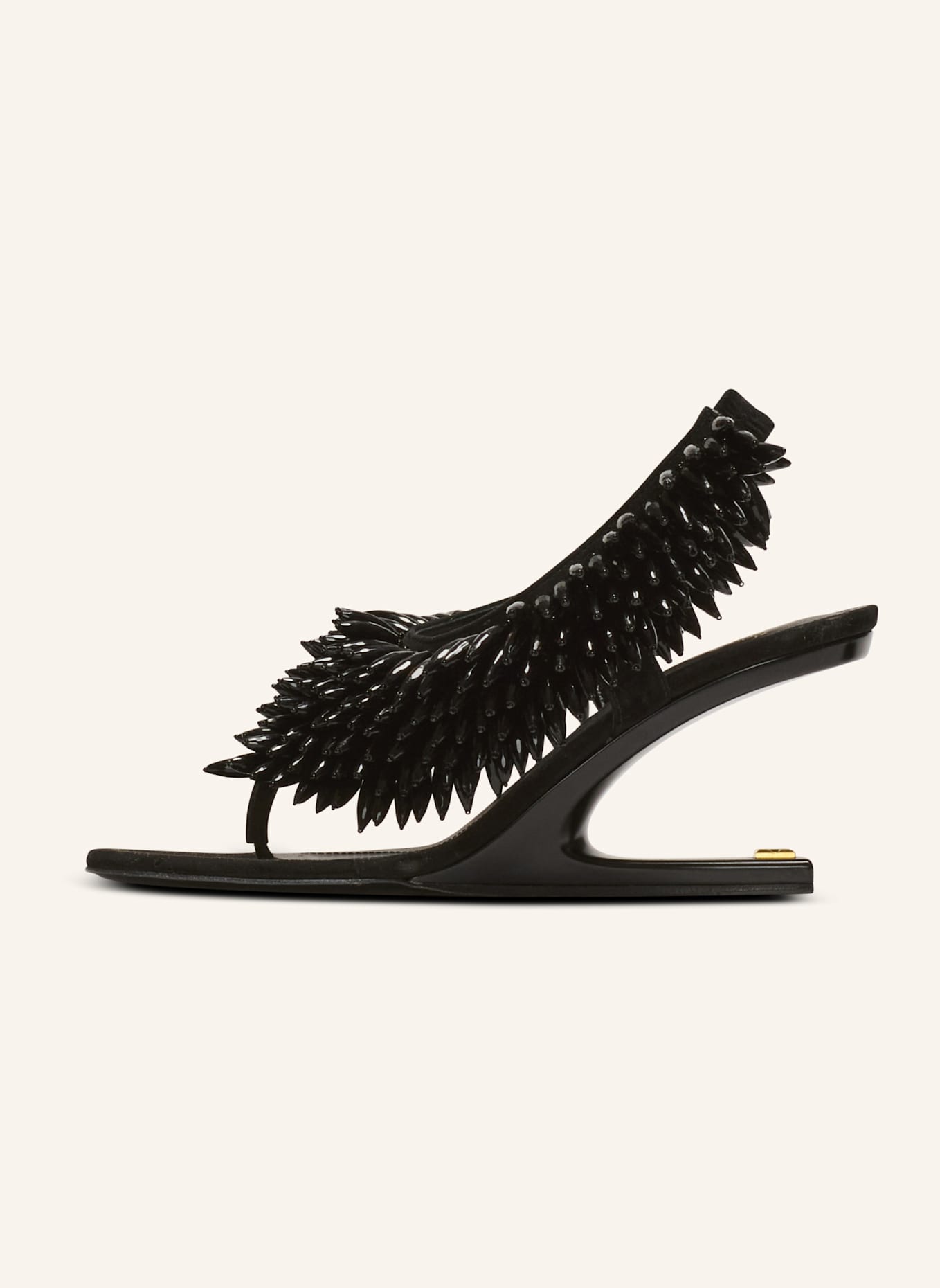 BALMAIN „No Wedge“-Sandalen aus Wildleder und Perlen: SCHWARZ