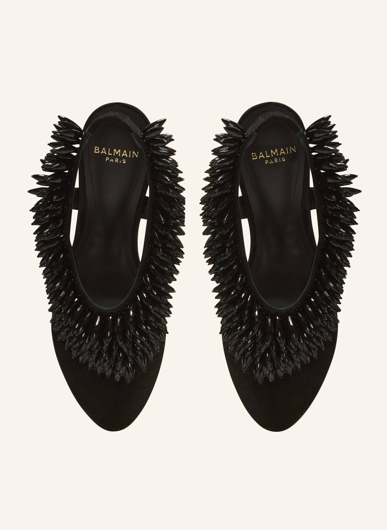 BALMAIN „No Wedge“-Sandalen aus Wildleder und Perlen: SCHWARZ