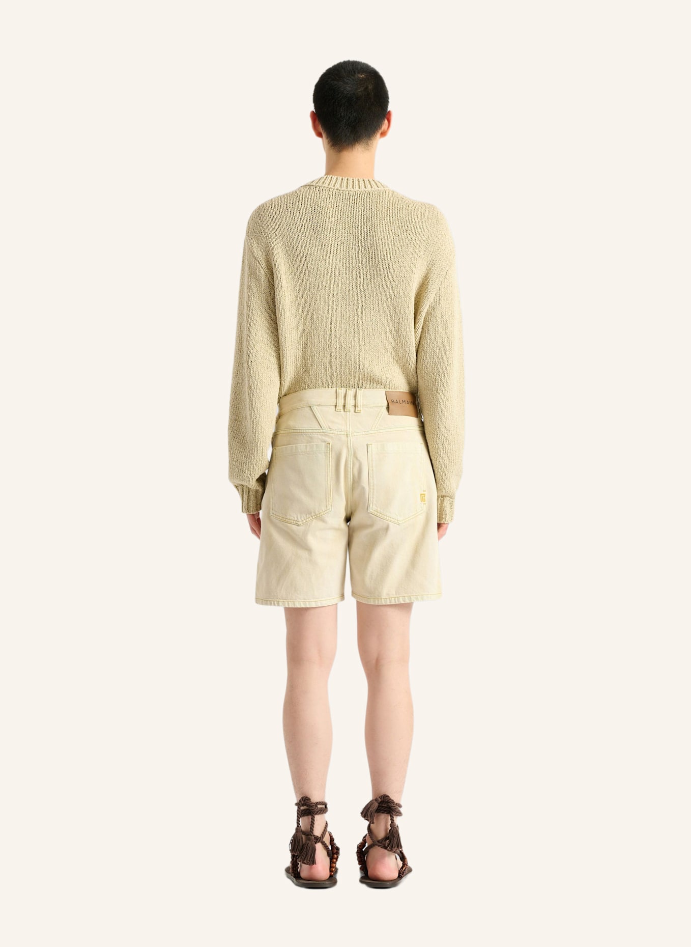 BALMAIN Bermuda aus verwaschenem Denim: KHAKI
