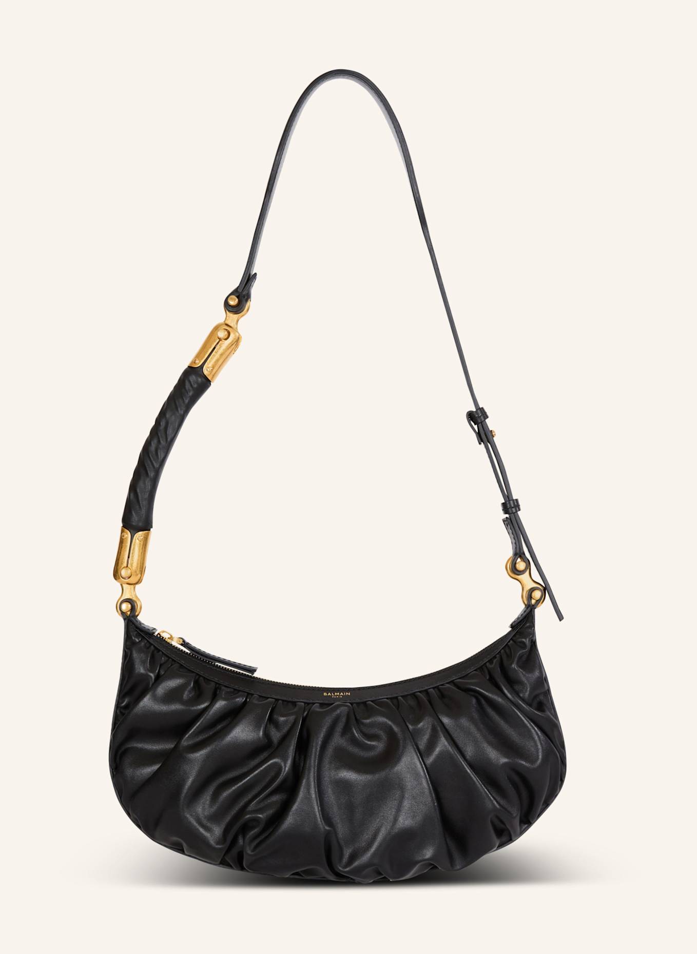 BALMAIN Hobo Bag Ebene aus Kalbsleder: SCHWARZ