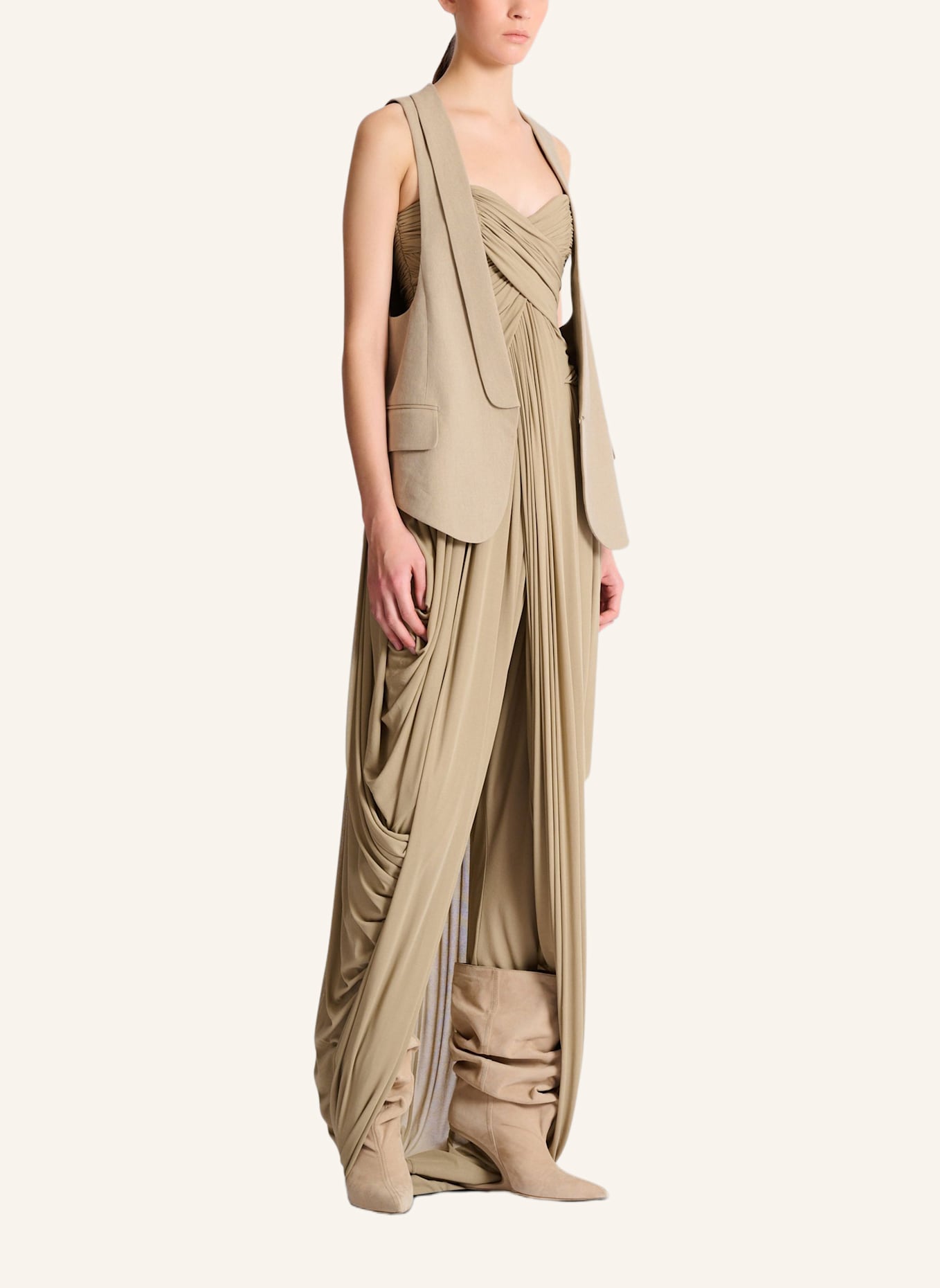 BALMAIN Asymmetrische Weste aus Baumwollgabardine: KHAKI