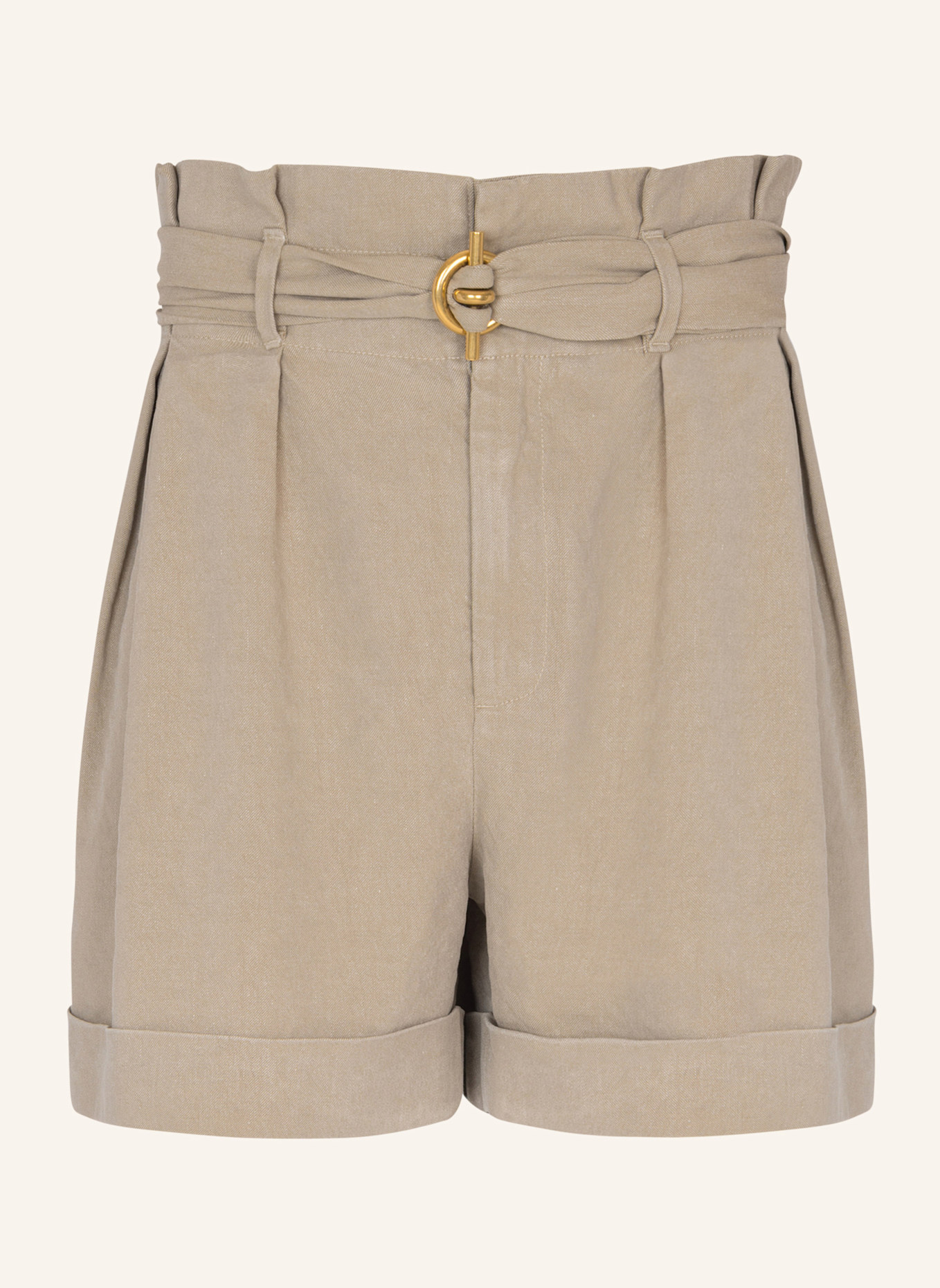 BALMAIN Bermuda mit T-Bar-Gürtel aus Baumwolle und Leinen: KHAKI