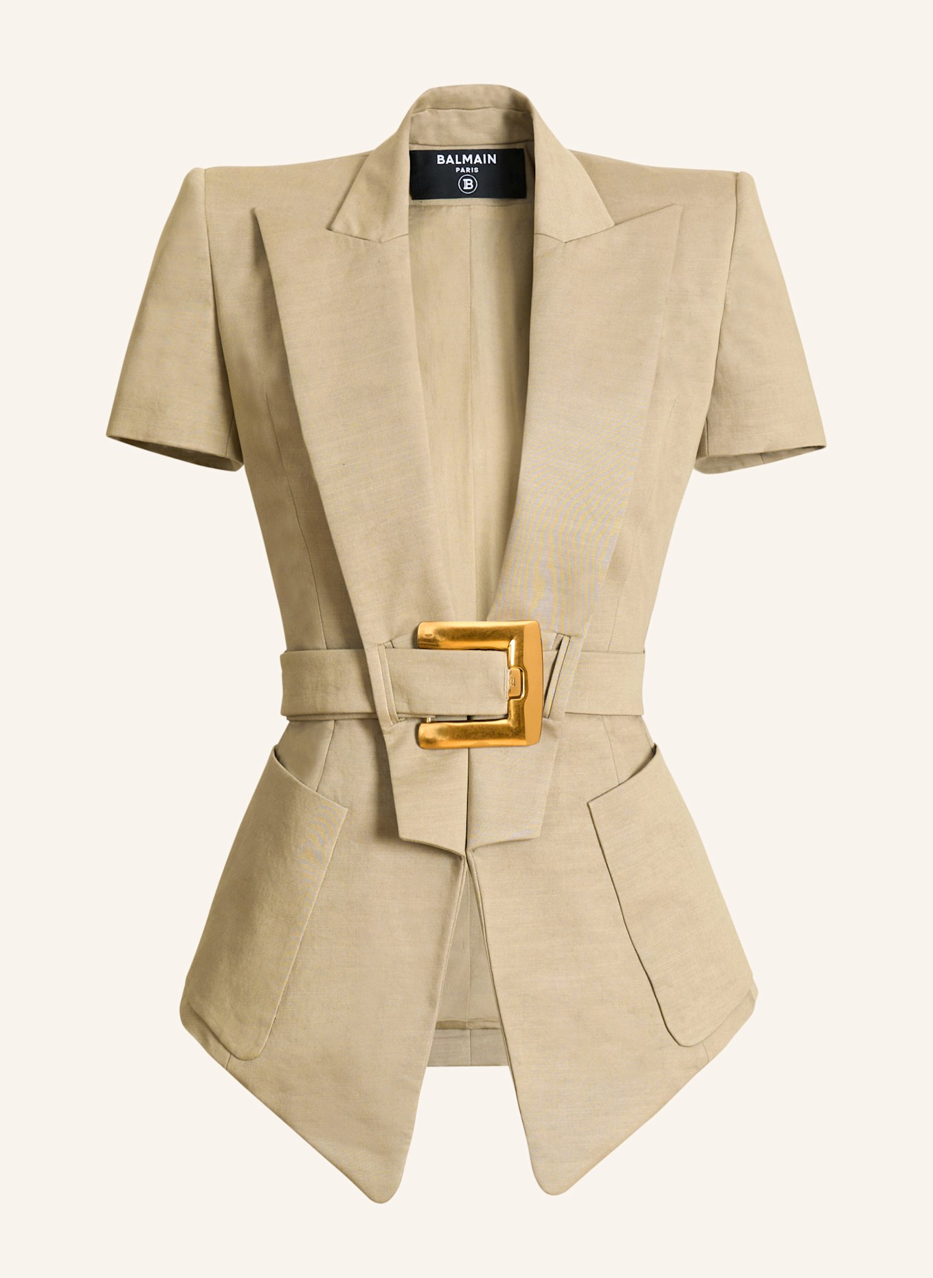BALMAIN Jacke Anthem mit Gürtel aus Gabardine: KHAKI