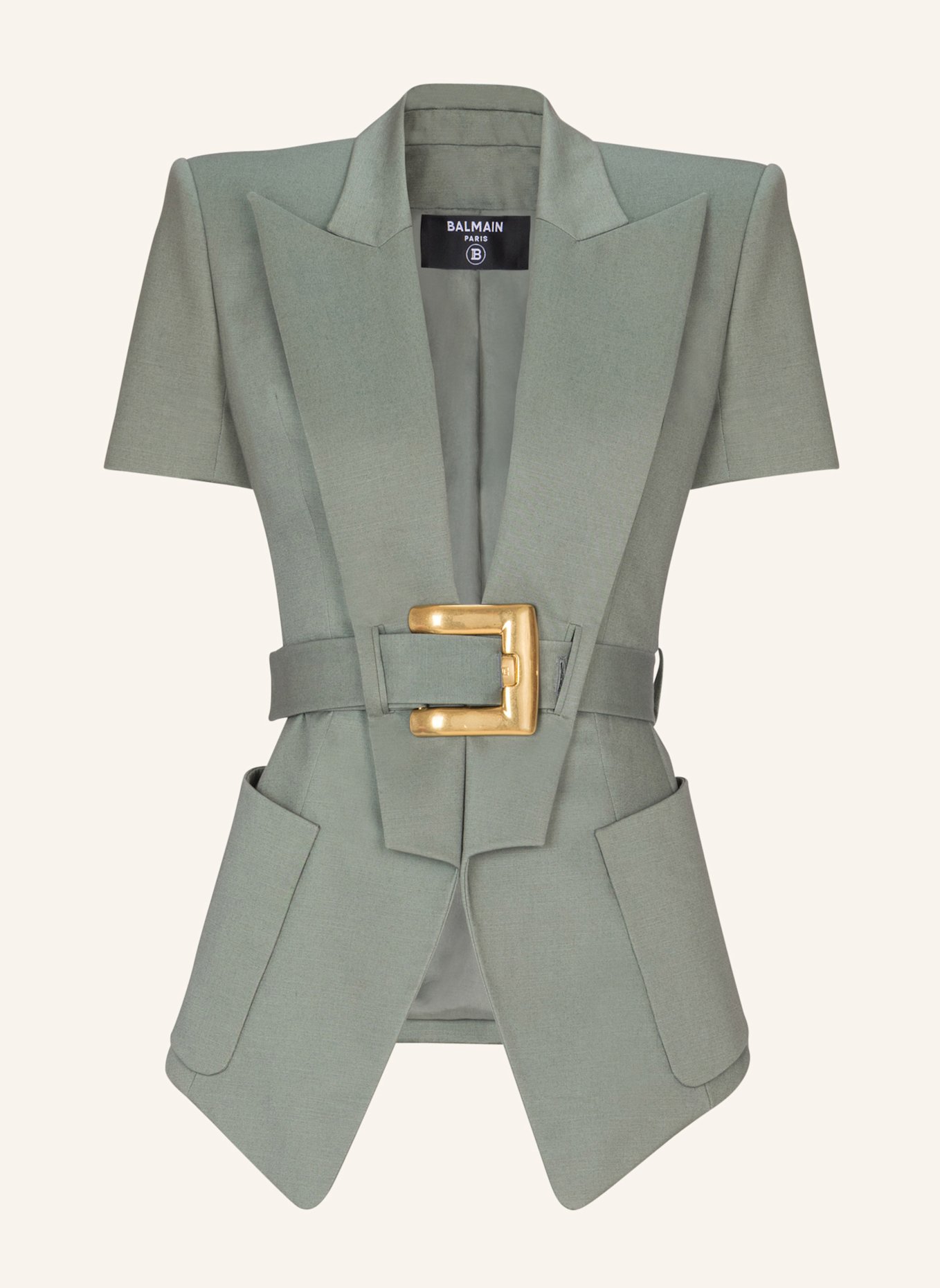 BALMAIN Jacke Anthem mit Gürtel aus Gabardine: GRÜN