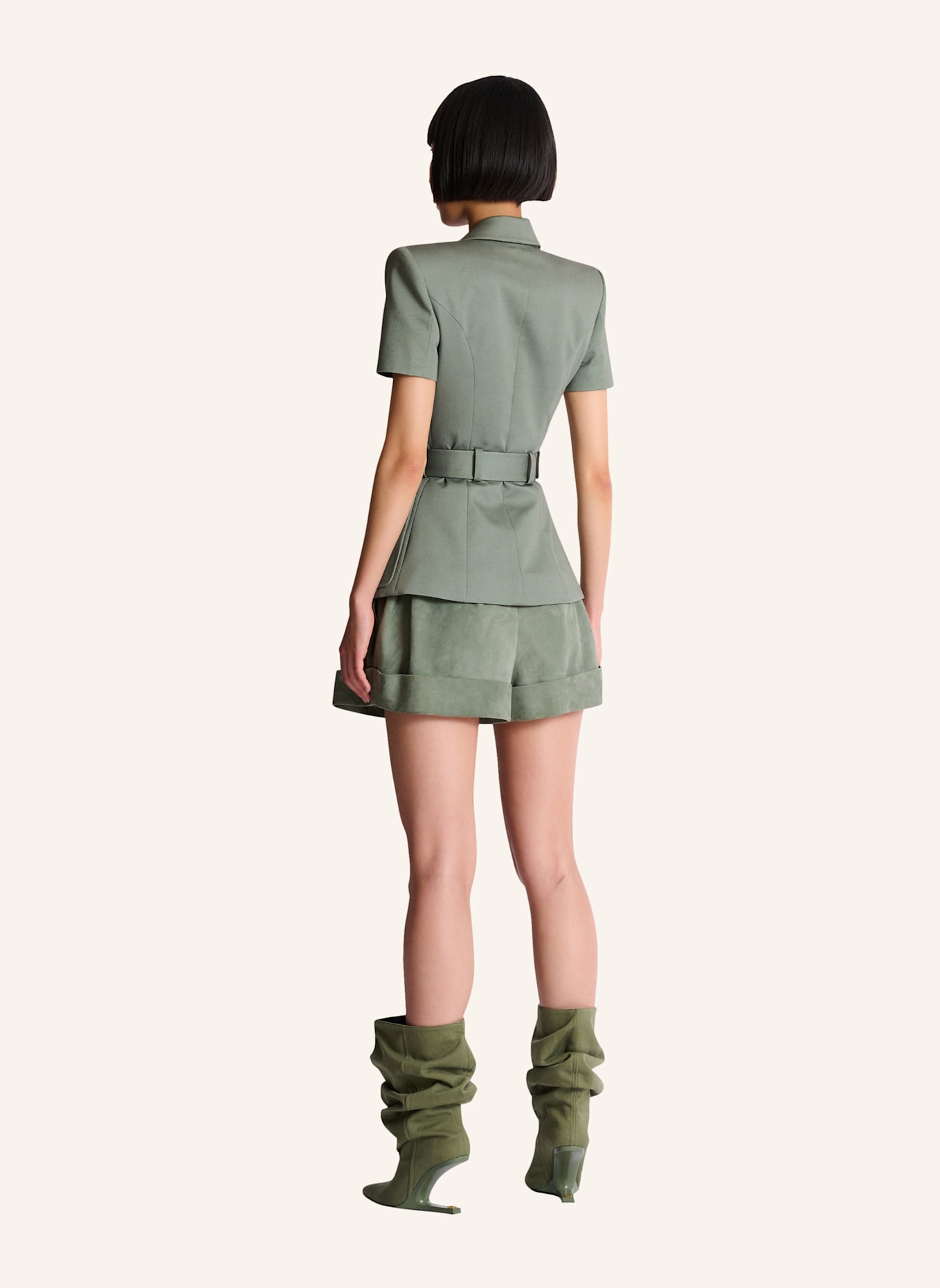 BALMAIN Jacke Anthem mit Gürtel aus Gabardine: GRÜN