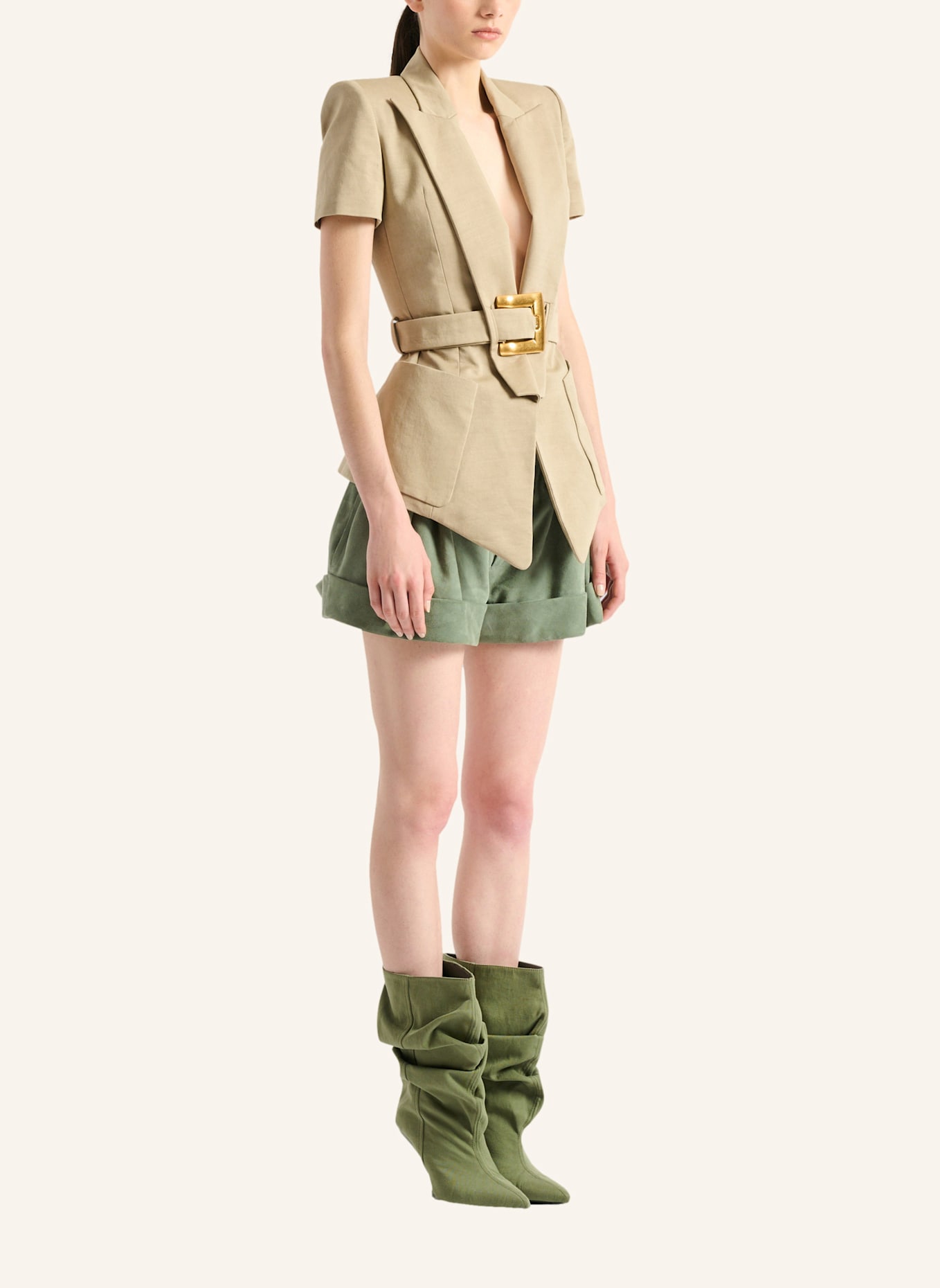 BALMAIN Jacke Anthem mit Gürtel aus Gabardine: KHAKI