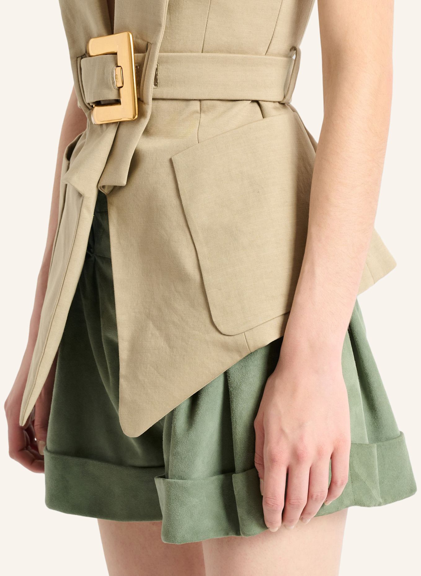 BALMAIN Jacke Anthem mit Gürtel aus Gabardine: KHAKI