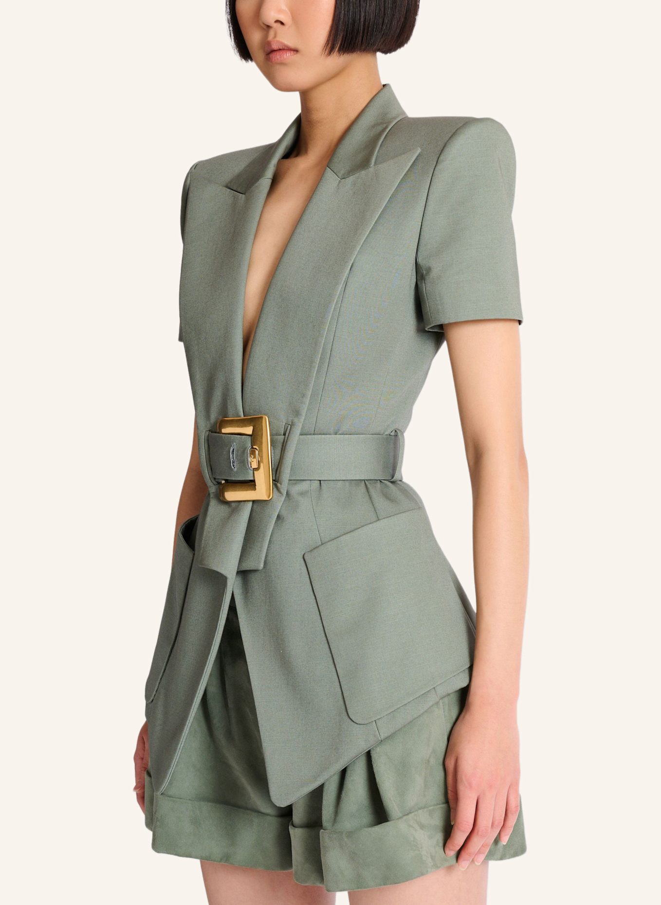 BALMAIN Jacke Anthem mit Gürtel aus Gabardine: GRÜN