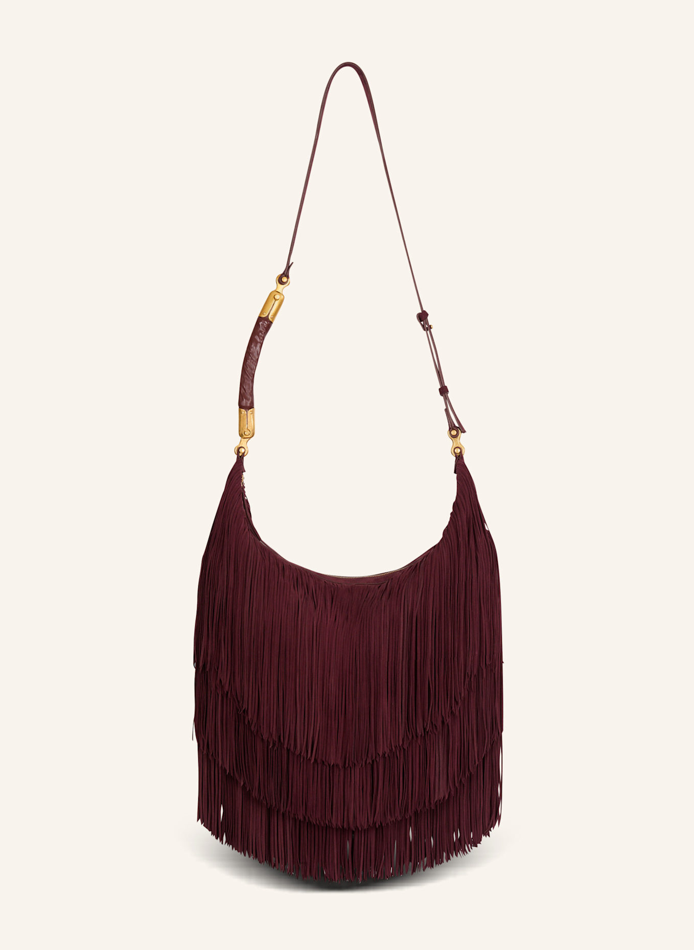 BALMAIN Große Hobo Bag Ebene aus Wildleder mit Fransen: BRAUN