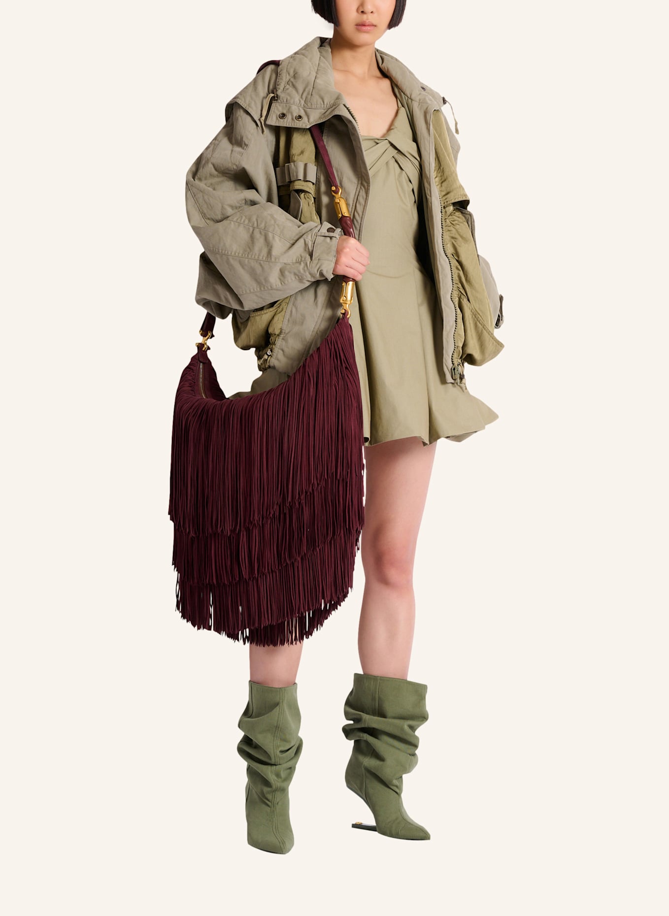 BALMAIN Große Hobo Bag Ebene aus Wildleder mit Fransen: BRAUN