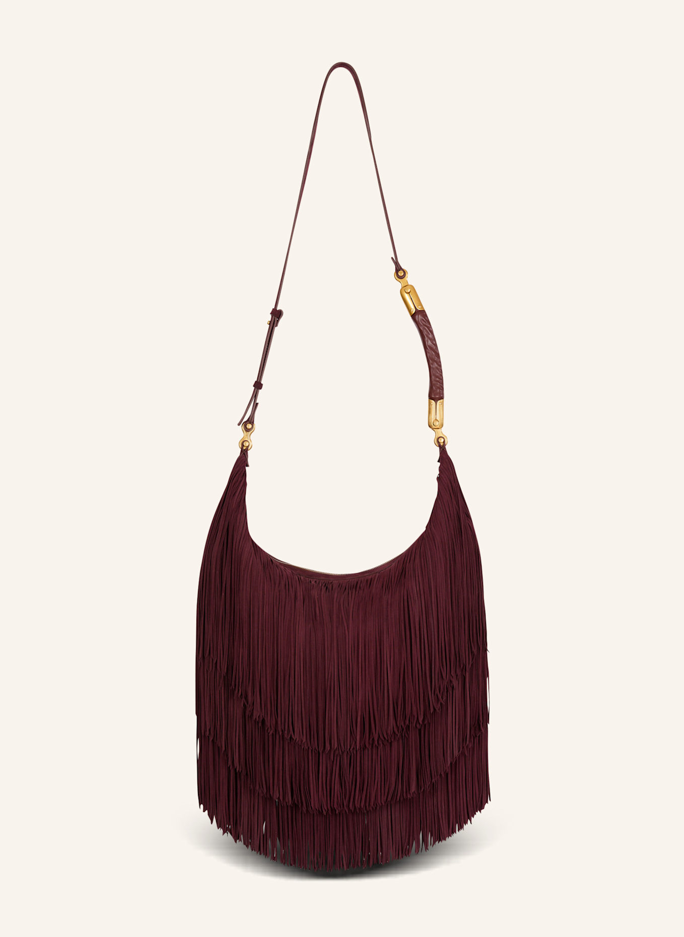 BALMAIN Große Hobo Bag Ebene aus Wildleder mit Fransen: BRAUN