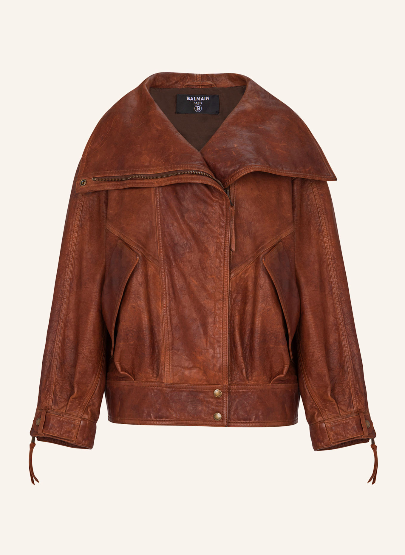BALMAIN Bomberjacke aus Lammleder: BRAUN