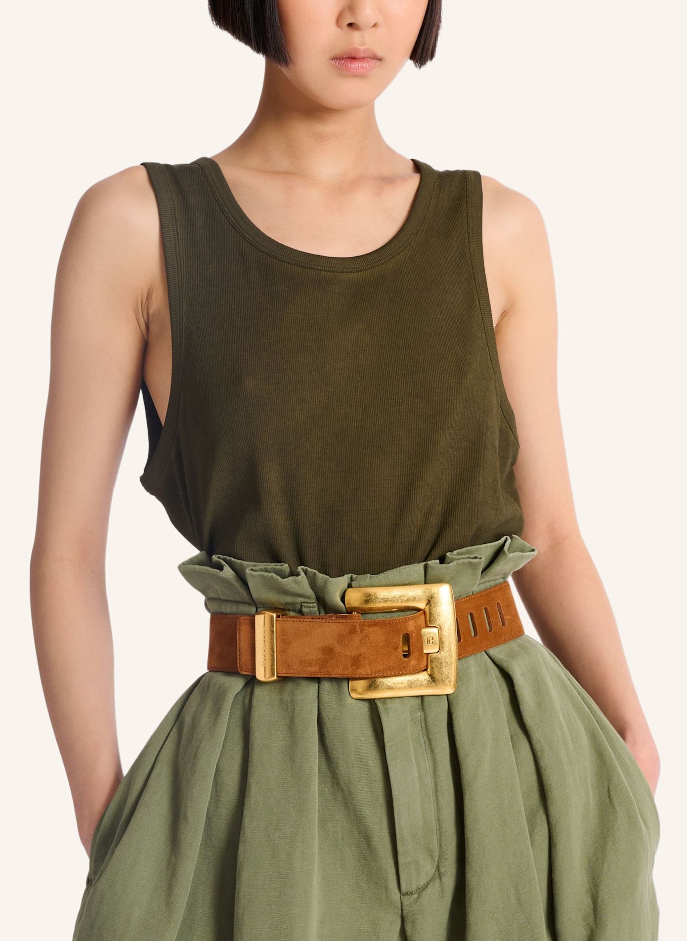 BALMAIN Anthem Gürtel aus Wildleder: BRAUN