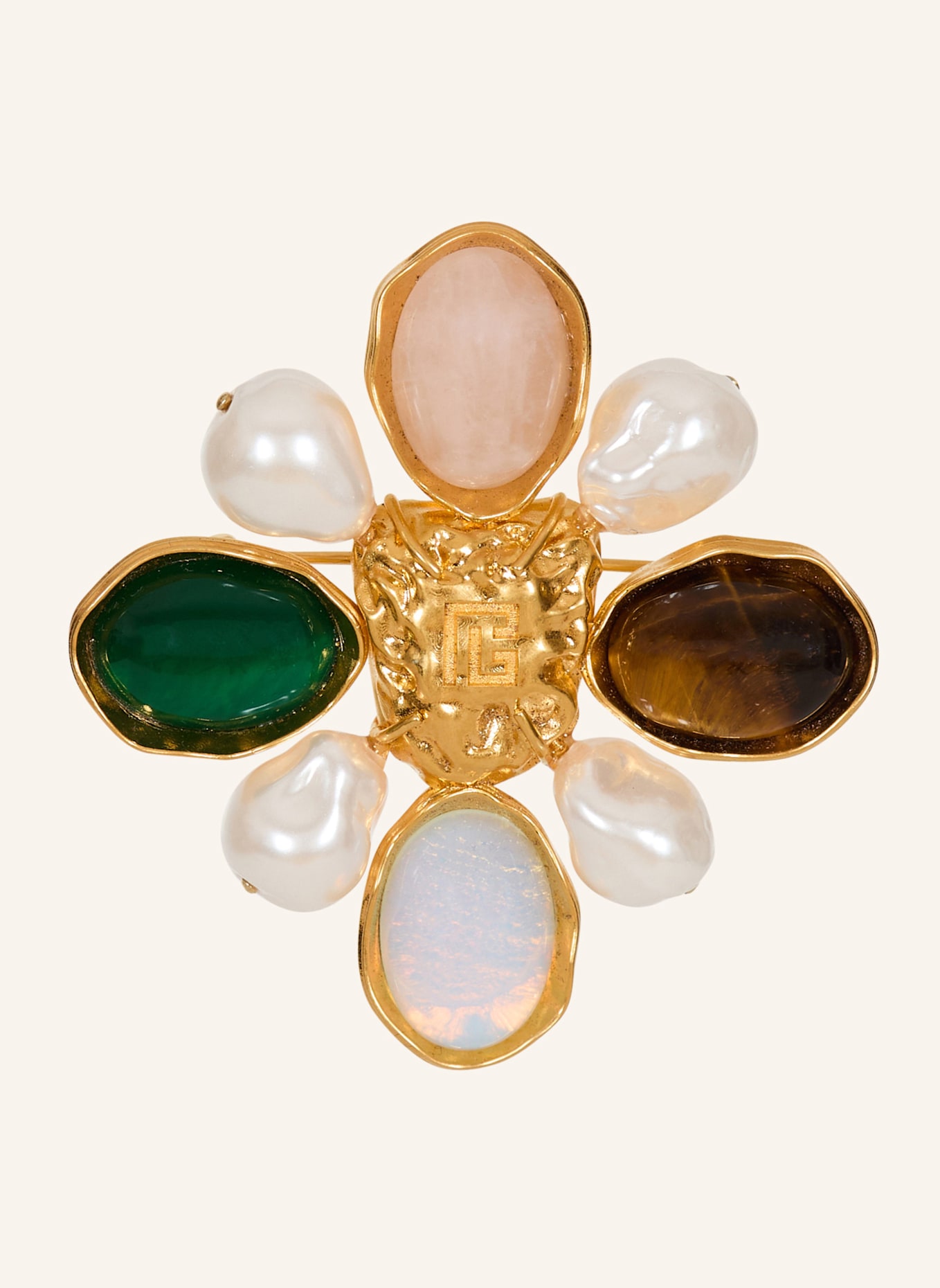 BALMAIN Brosche Baroque aus Steinen und Perlen: GOLD