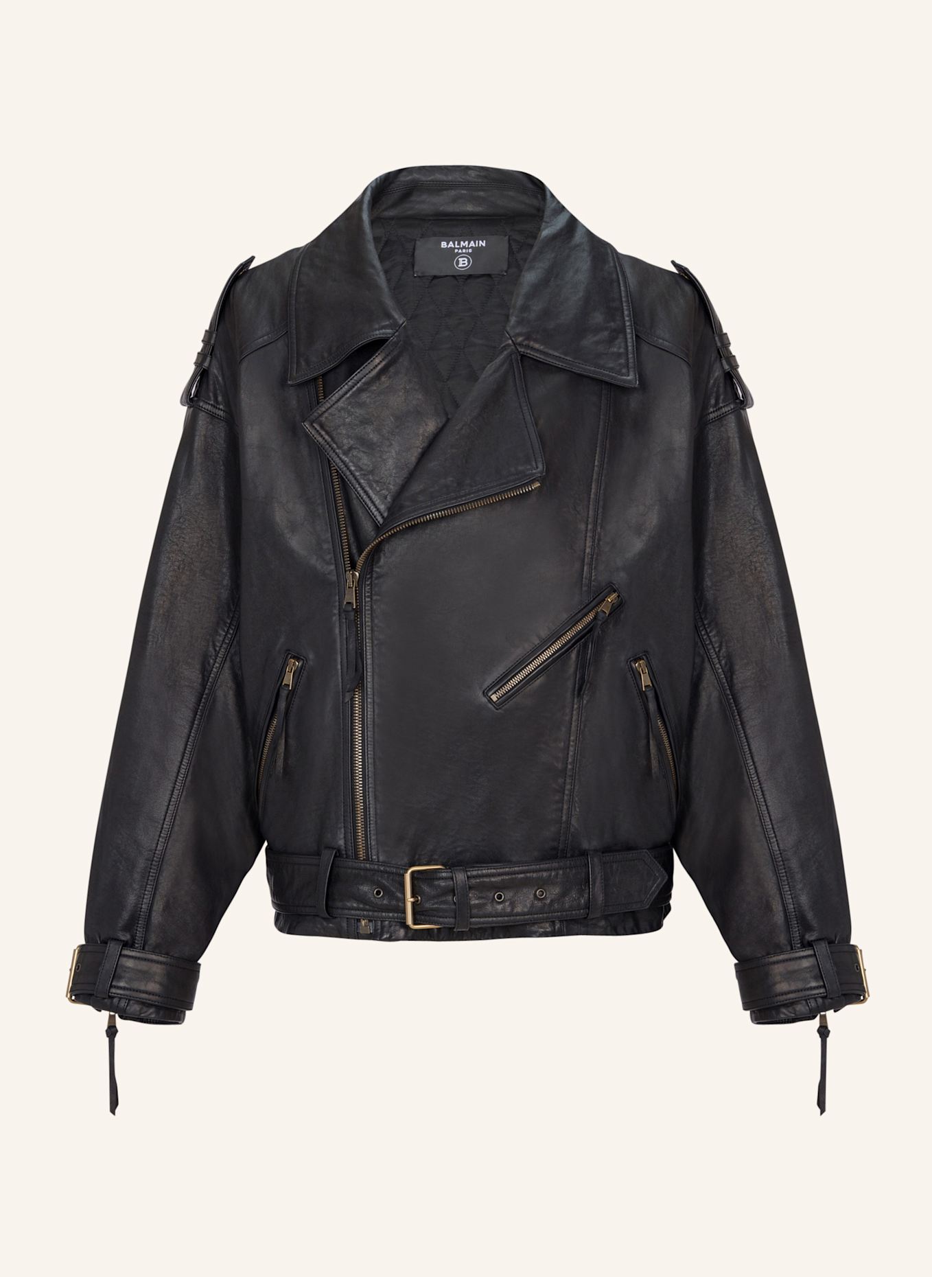 BALMAIN Bikerjacke aus Lammleder: SCHWARZ