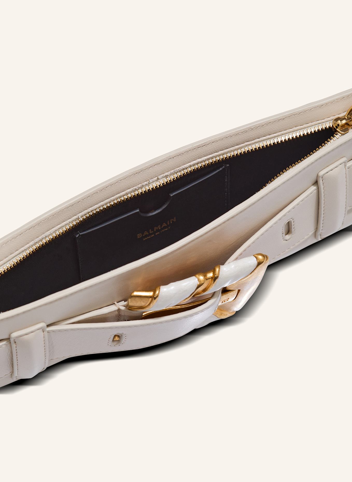 BALMAIN Pochette Anthem aus Lammleder und Emaille: KHAKI